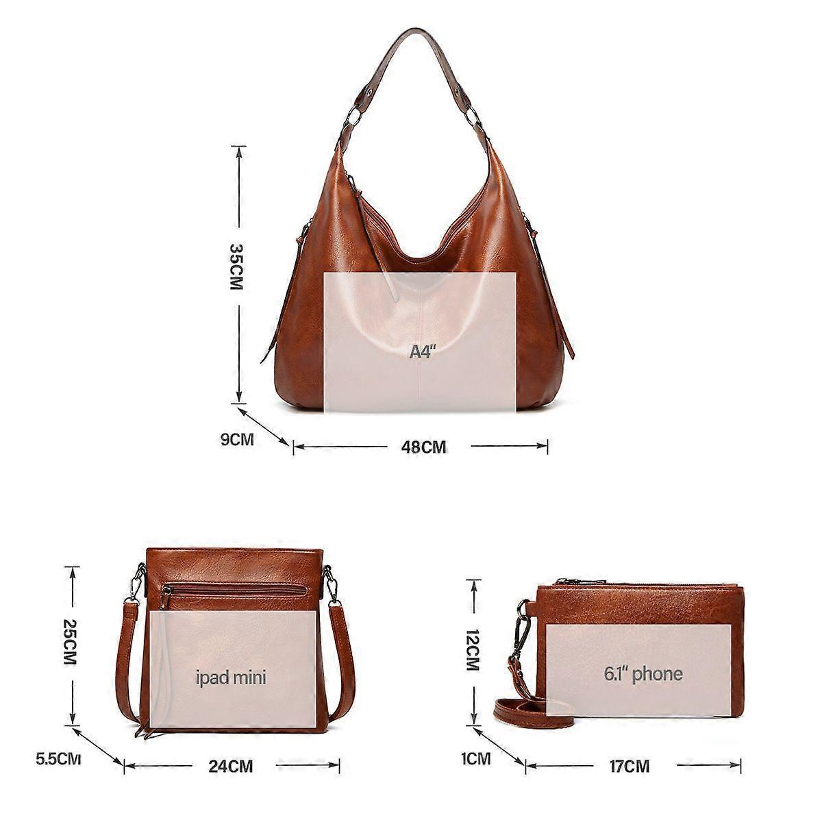 Women's Soft Leather Tote Bags 3pcs Fashion Handbag Wallet Shoulder Purse Set - Image 3