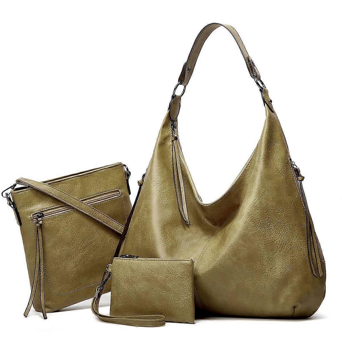 Women's Soft Leather Tote Bags 3pcs Fashion Handbag Wallet Shoulder Purse Set - Image 1