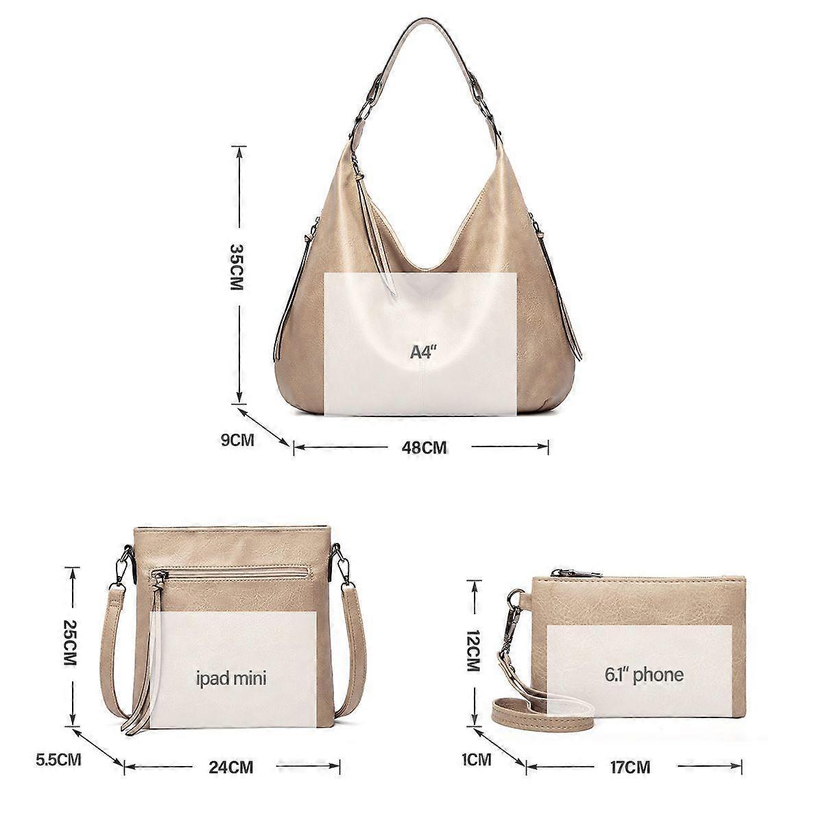 Women's Soft Leather Tote Bags 3pcs Fashion Handbag Wallet Shoulder Purse Set - Image 4