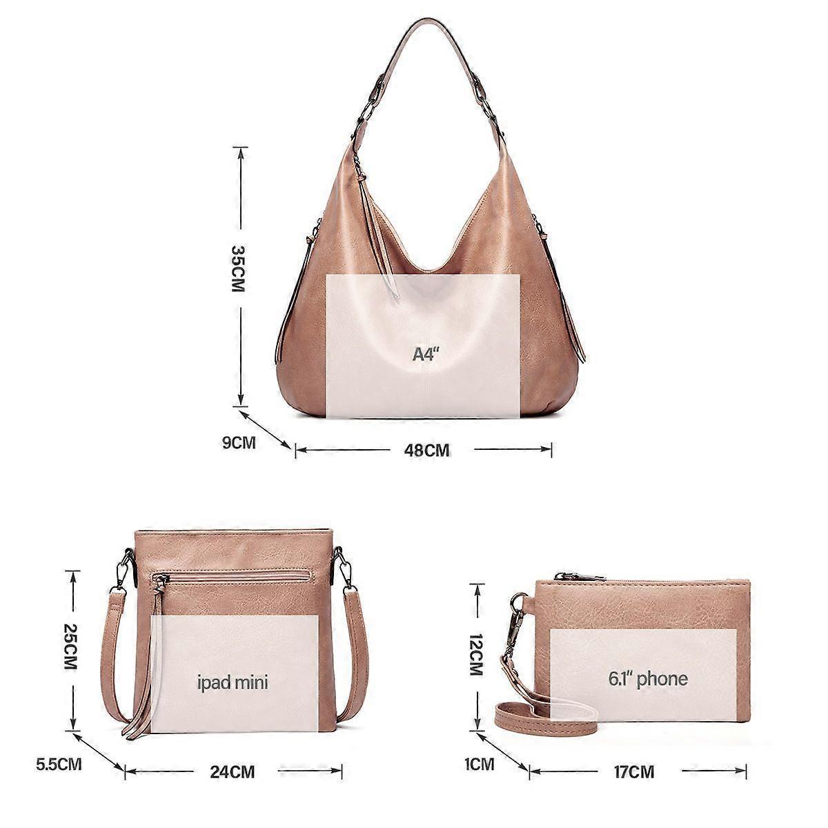 Women's Soft Leather Tote Bags 3pcs Fashion Handbag Wallet Shoulder Purse Set - Image 4