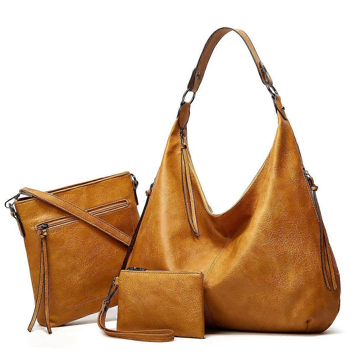 Women's Soft Leather Tote Bags 3pcs Fashion Handbag Wallet Shoulder Purse Set - Image 1