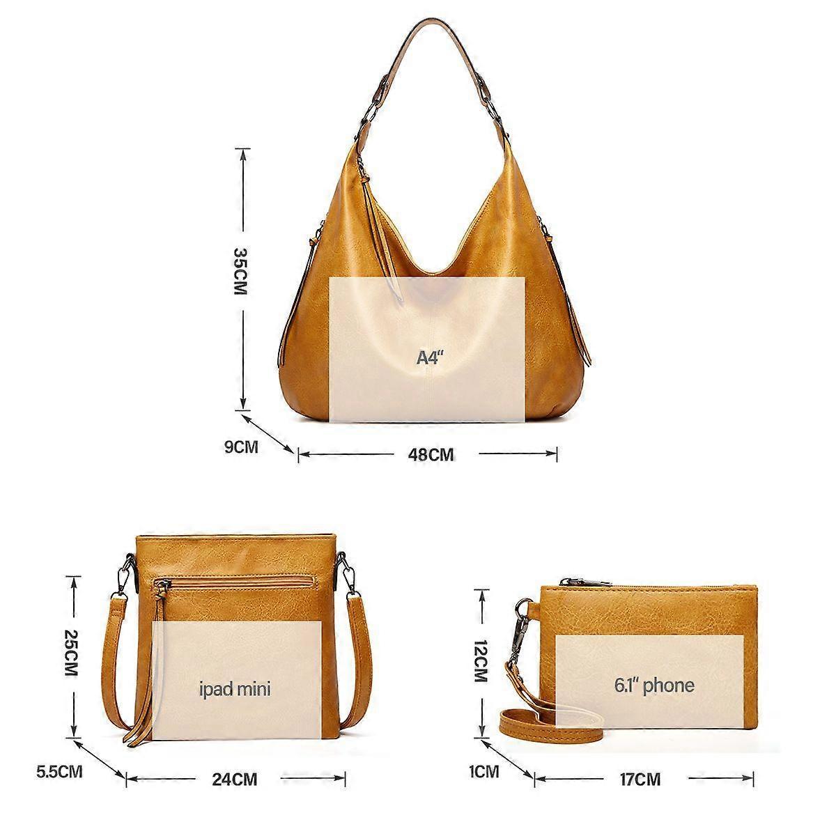 Women's Soft Leather Tote Bags 3pcs Fashion Handbag Wallet Shoulder Purse Set - Image 4