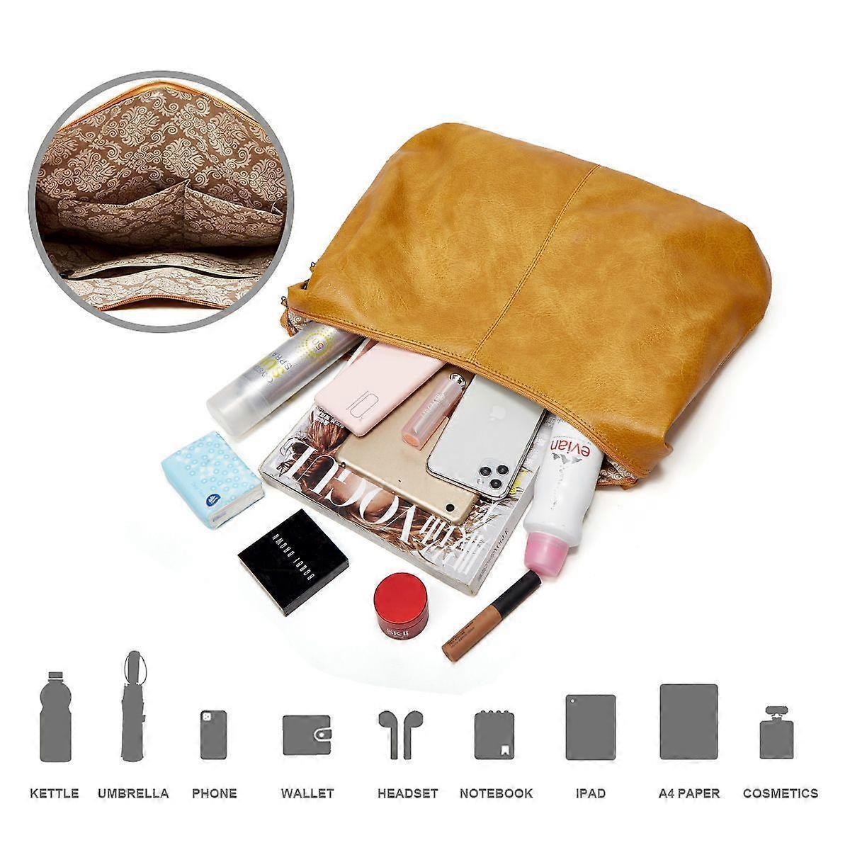 Women's Soft Leather Tote Bags 3pcs Fashion Handbag Wallet Shoulder Purse Set - Image 5