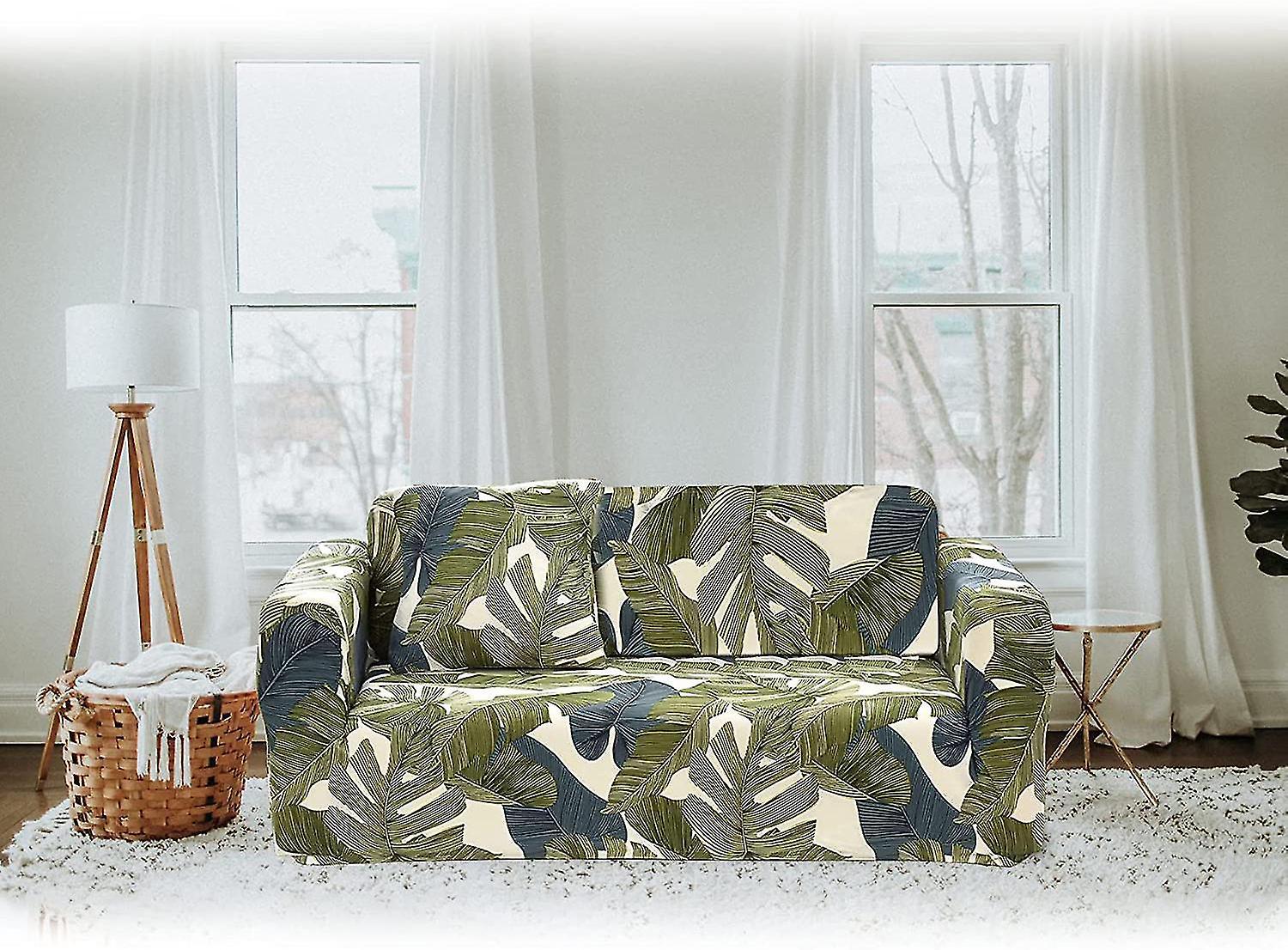 2 Seater Sofa Cover Elastic Spandex Sofa Cover with Armrests - Green 145-185cm - Image 2