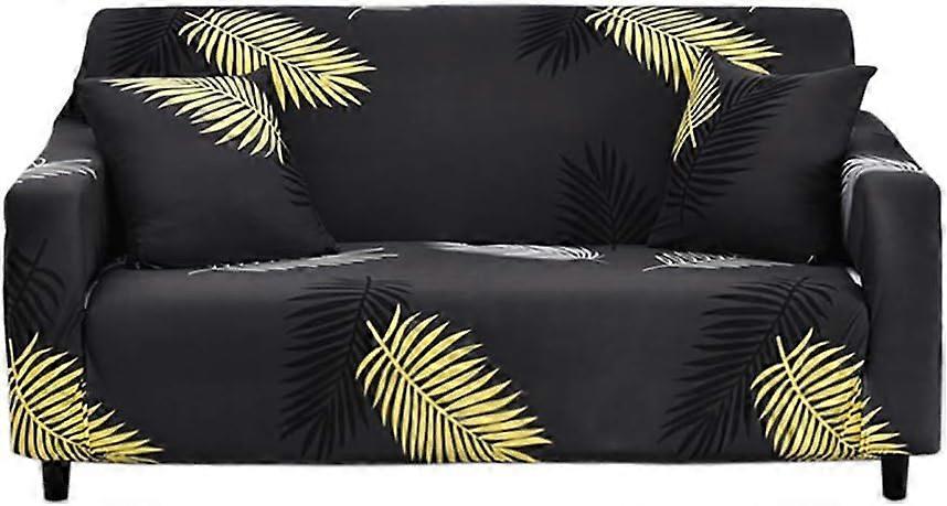 3 Seater Stretch Sofa Cover with Armrests Gold Leaf Print Design 185-230cm - Image 1