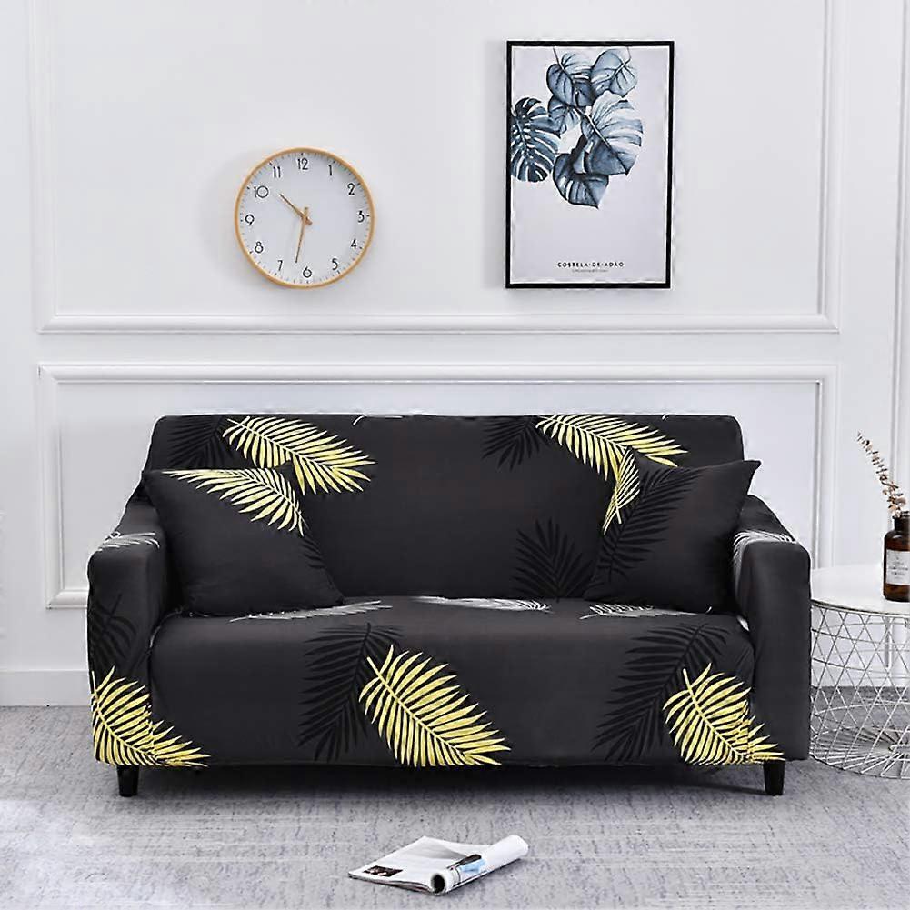 3 Seater Stretch Sofa Cover with Armrests Gold Leaf Print Design 185-230cm - Image 2