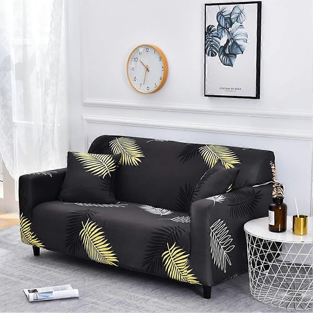 3 Seater Stretch Sofa Cover with Armrests Gold Leaf Print Design 185-230cm - Image 3