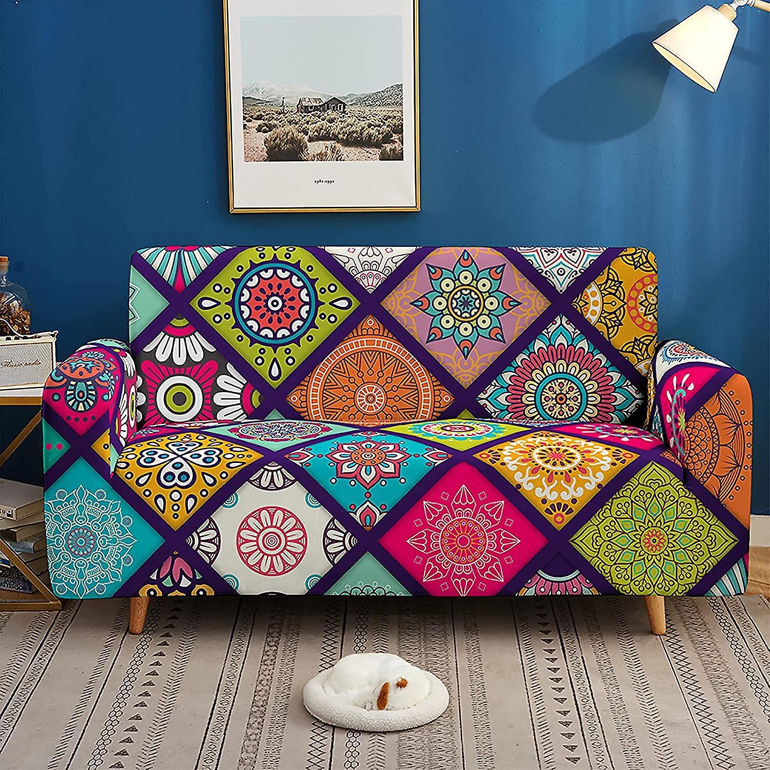 Retro Stretch Sofa Cover L-Shape Couch Protector 2 Seater Armchair Slipcover - Image 2