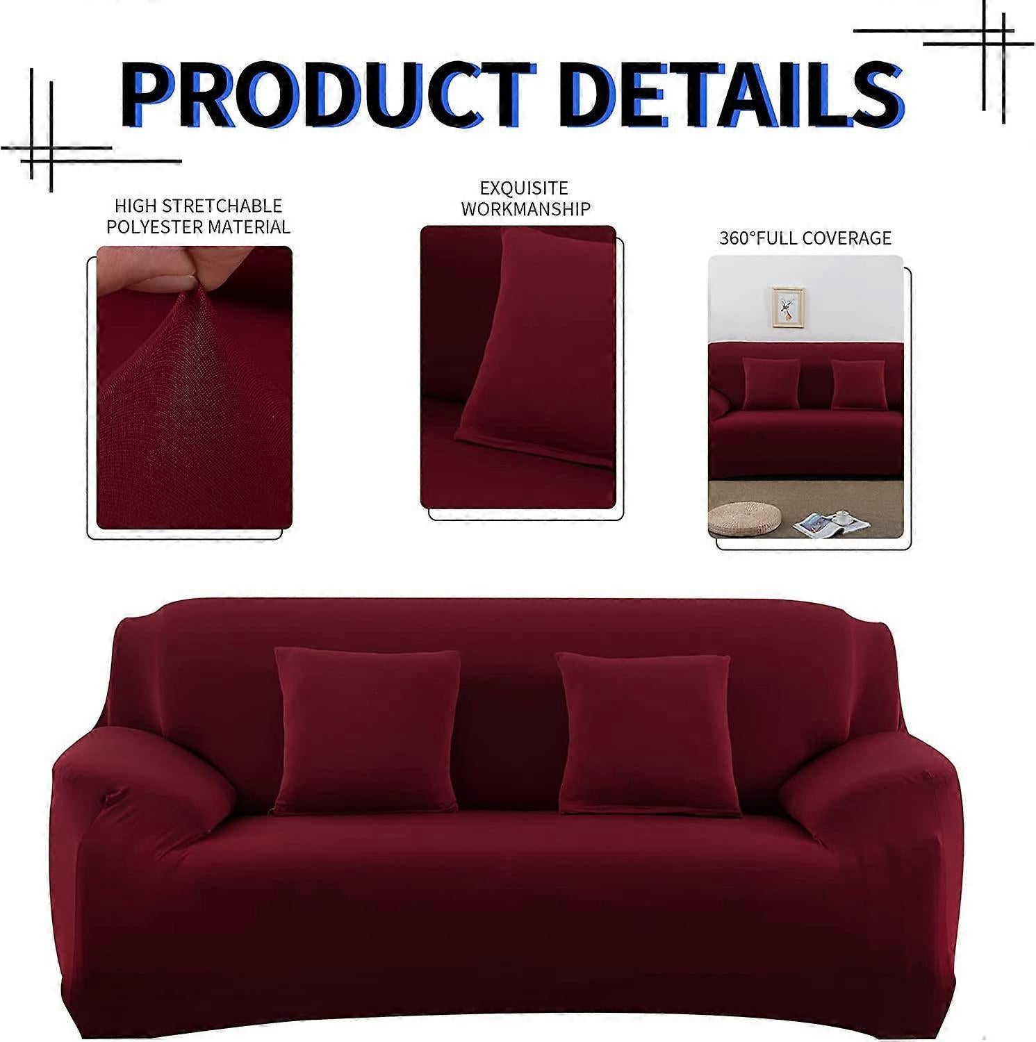 2 Seater Square Stretch Sofa Cover with Armrests and Cushion Covers - Image 3