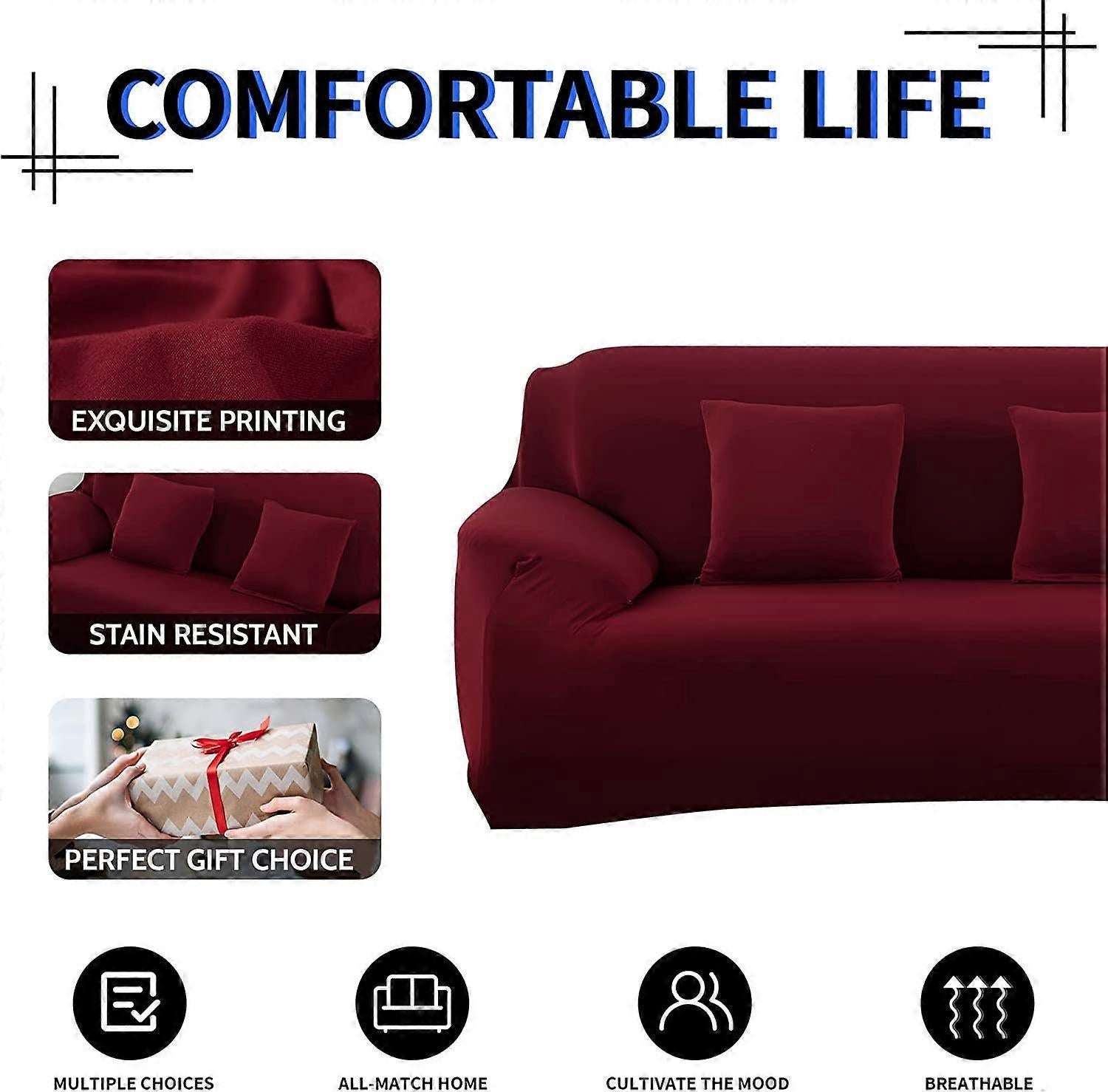 2 Seater Square Stretch Sofa Cover with Armrests and Cushion Covers - Image 4