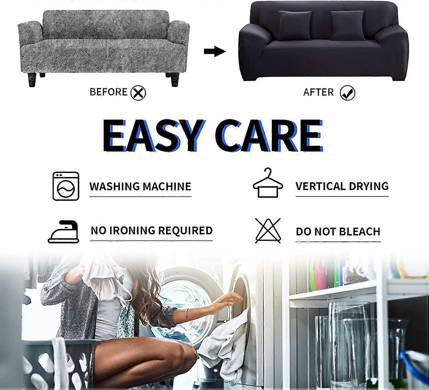 2 Seater Square Stretch Sofa Cover with Armrests and Cushion Covers - Image 5