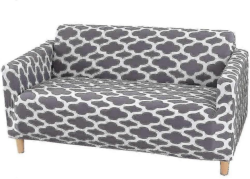 2 Seater Printed Stretch Sofa Cover Furniture Protector - Grey 145-185cm - Image 1