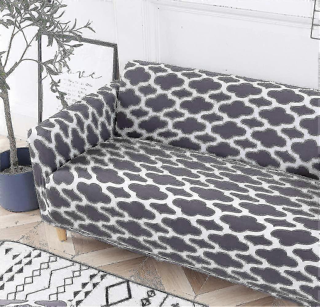 2 Seater Printed Stretch Sofa Cover Furniture Protector - Grey 145-185cm - Image 2