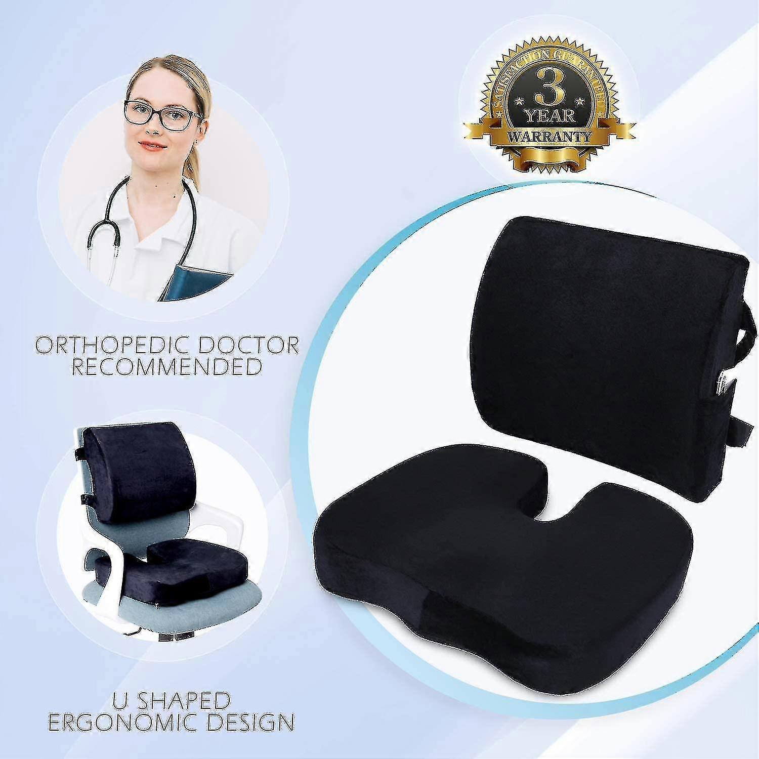 Memory Foam Seat & Back Cushion Set - Ergonomic Support for Car or Office Chairs - Image 4