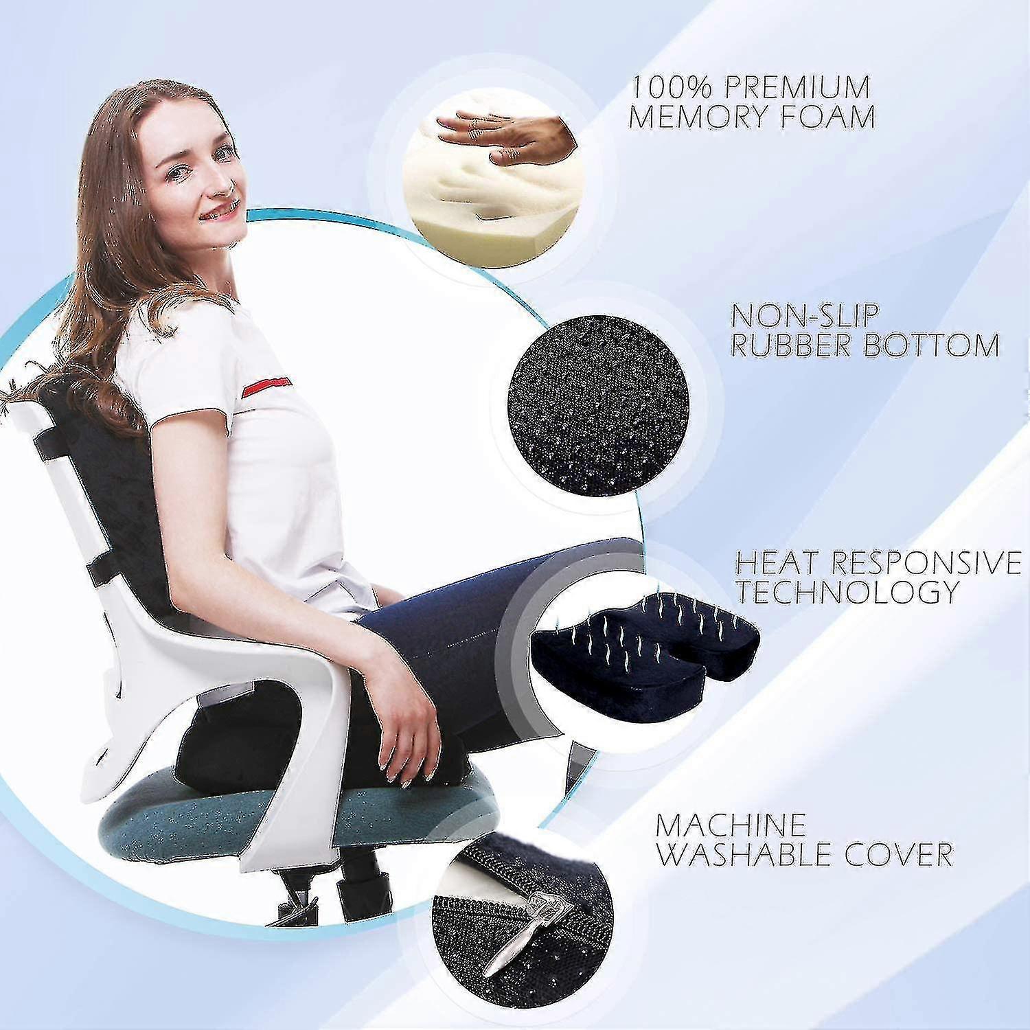 Memory Foam Seat & Back Cushion Set - Ergonomic Support for Car or Office Chairs - Image 5
