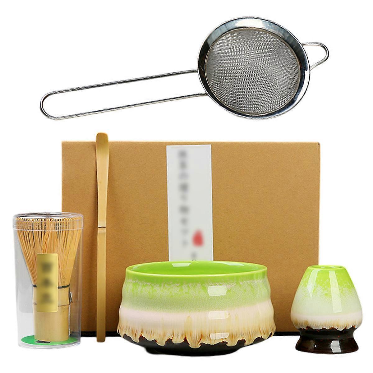 Matcha Kit (5pcs) - Bowl with Spout, Bamboo Whisk, Scoop, Holder, Stainless Sifter - Image 1