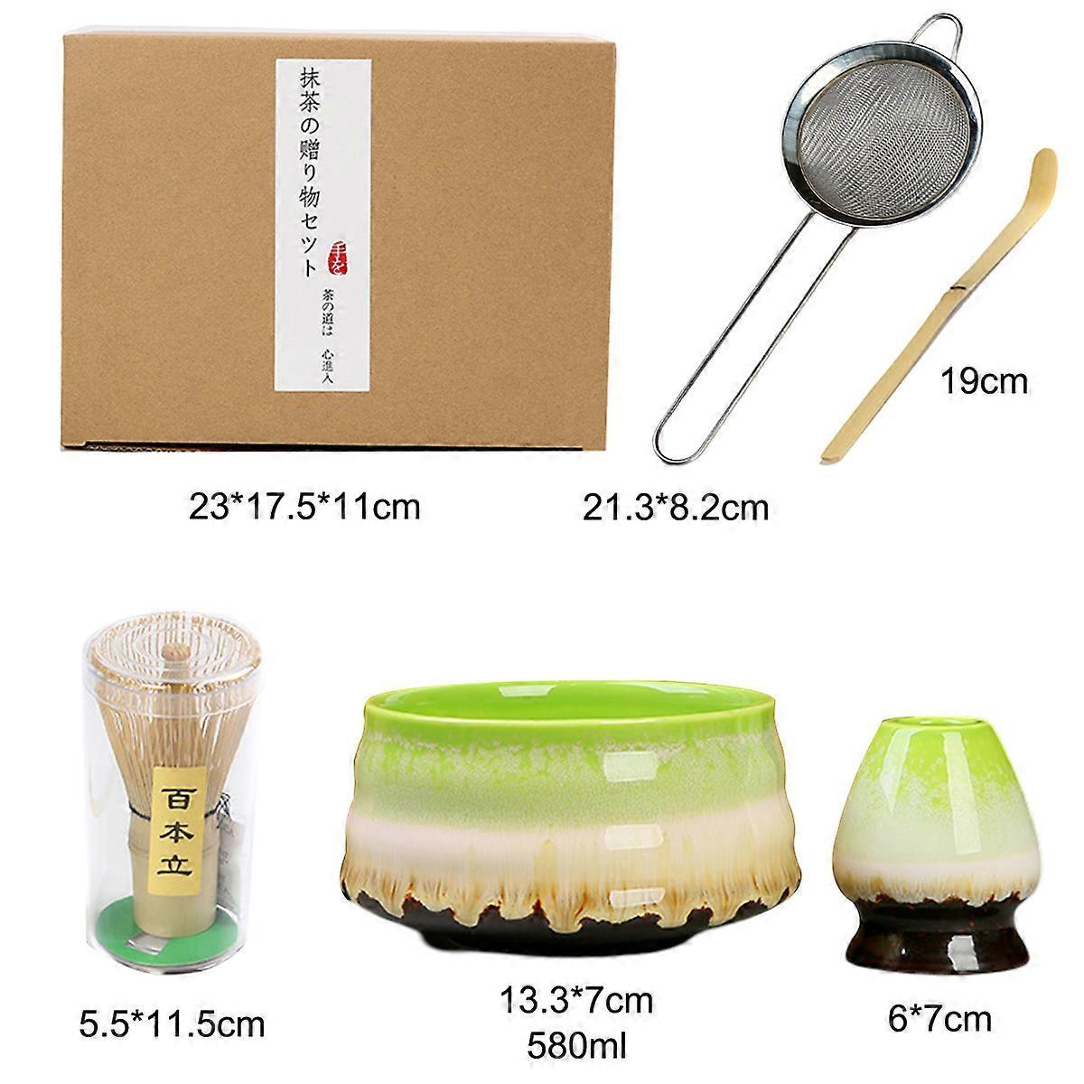 Matcha Kit (5pcs) - Bowl with Spout, Bamboo Whisk, Scoop, Holder, Stainless Sifter - Image 2