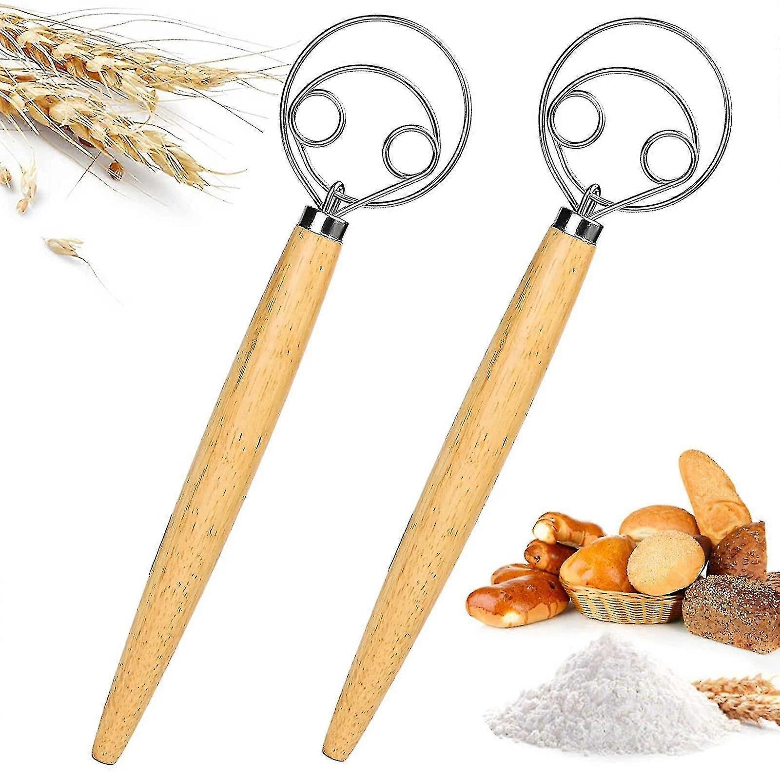 Set of 2 Bread Dough Whisks - Danish Dough Mixer Hand Stirrer - Image 1