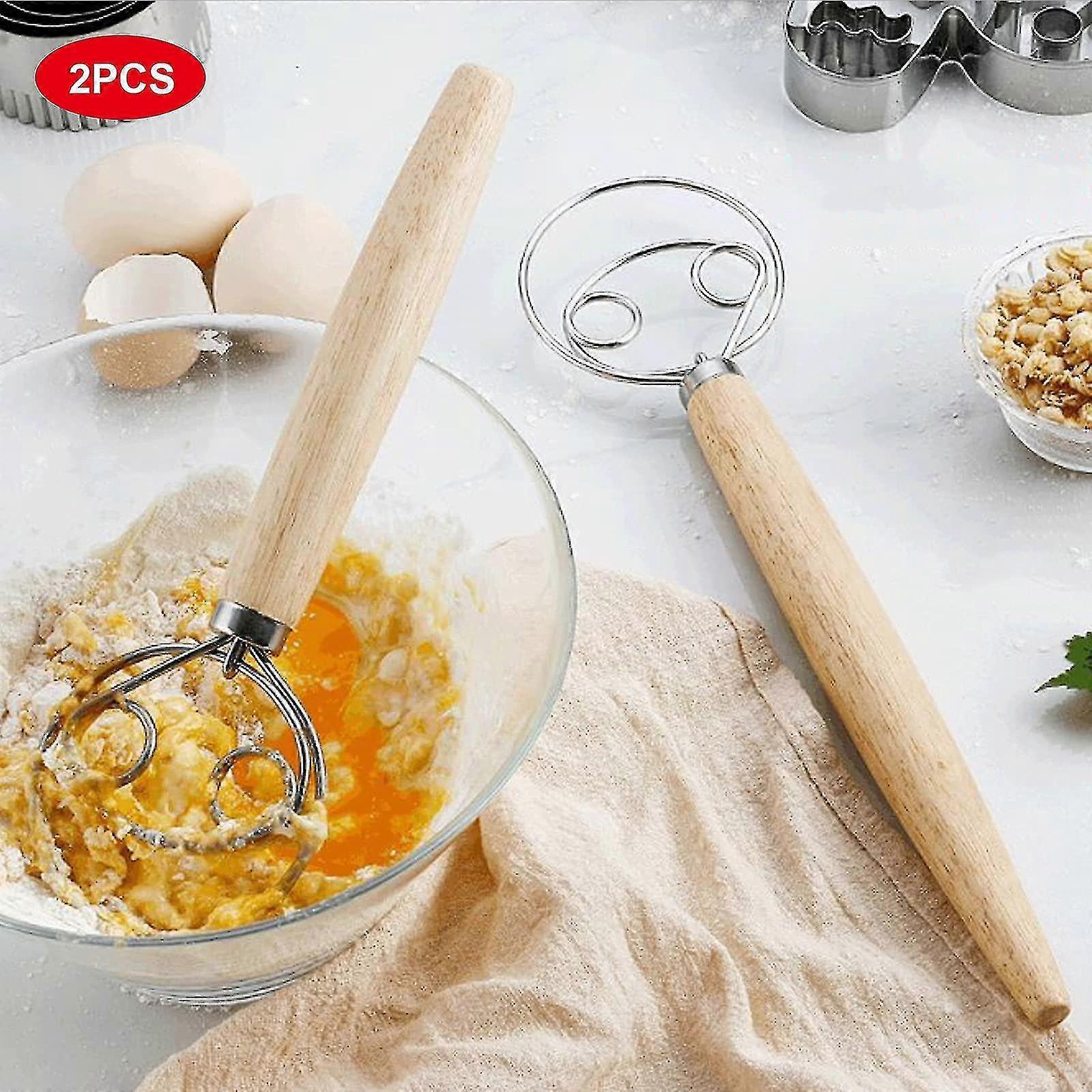 Set of 2 Bread Dough Whisks - Danish Dough Mixer Hand Stirrer - Image 2
