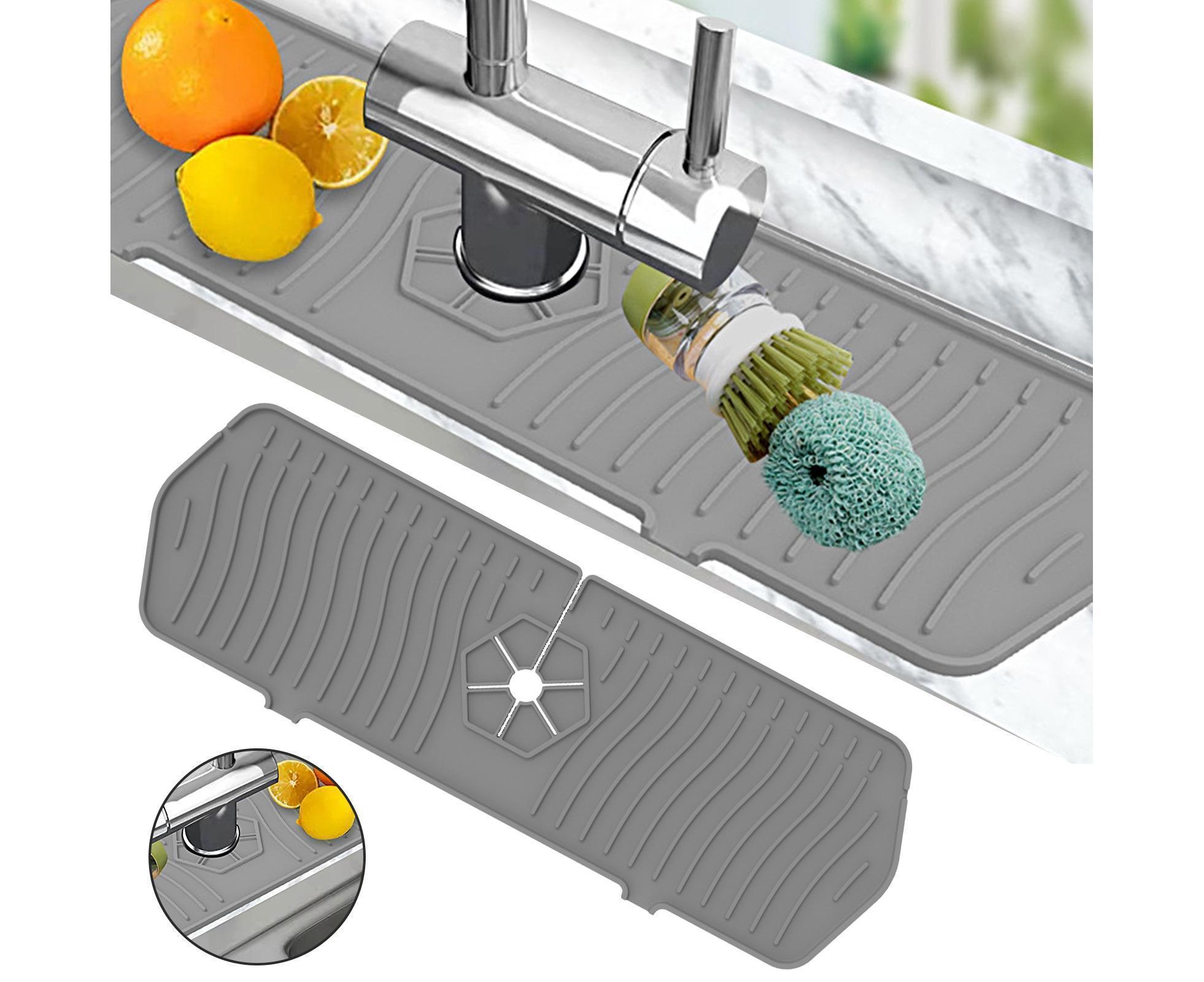 Sink Faucet Mat Silicone Splash-proof Drain Pad-Grey M - Image 2