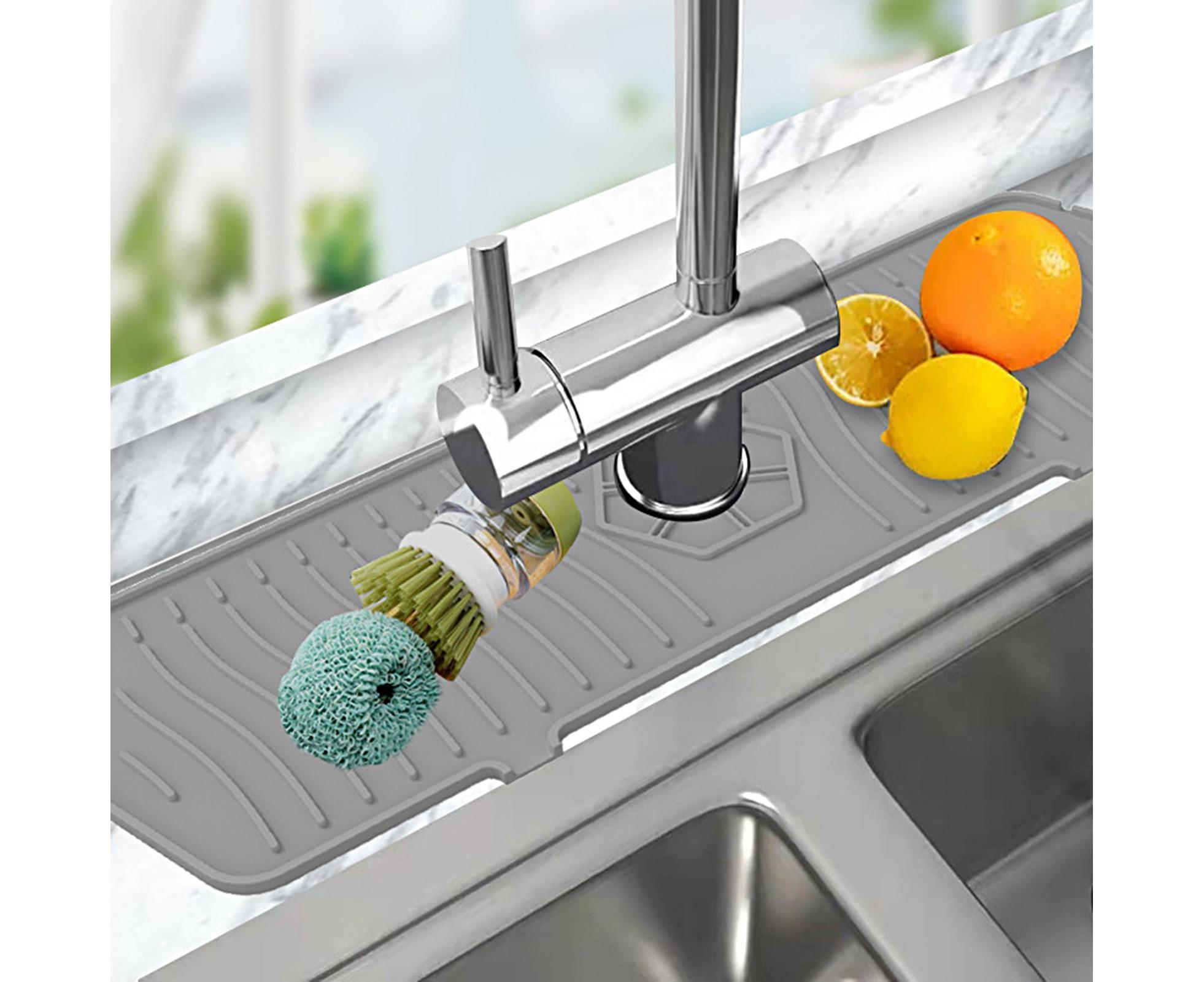 Sink Faucet Mat Silicone Splash-proof Drain Pad-Grey M - Image 5