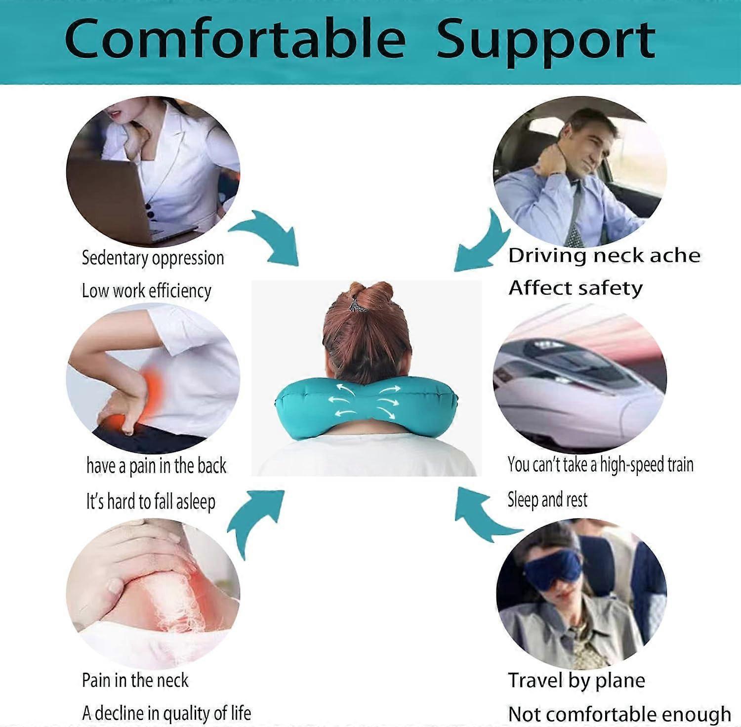 U-Shaped Inflatable Travel Neck Pillow - Soft Velvet Air Pillow for Flights,Car,Office - Image 3