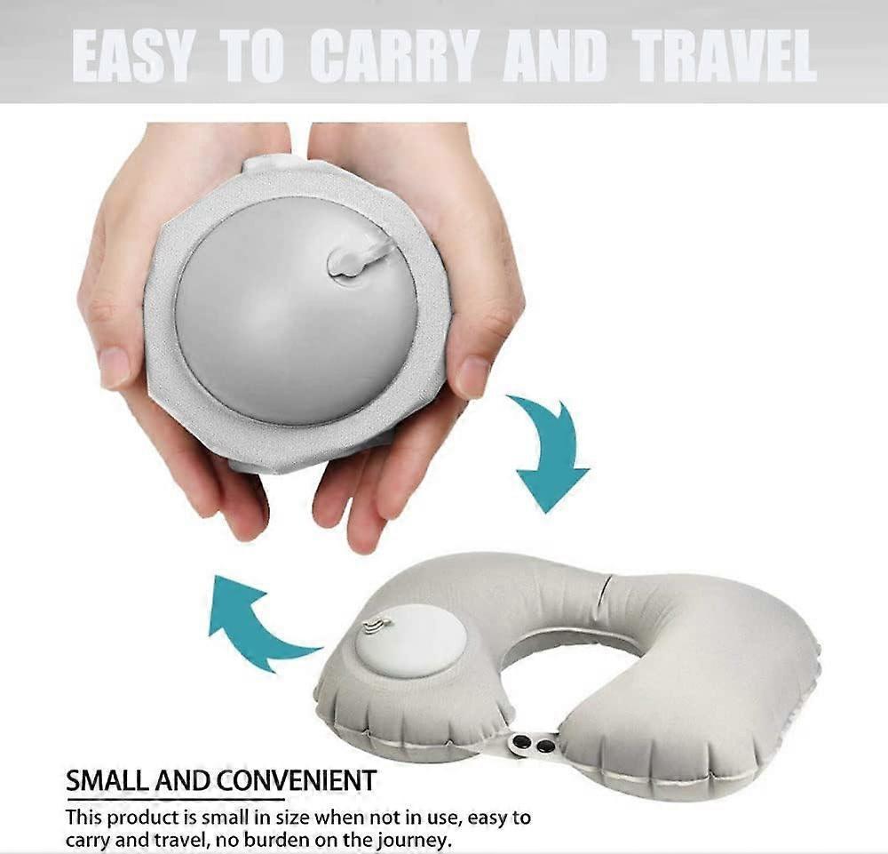 U-Shaped Inflatable Travel Neck Pillow - Soft Velvet Air Pillow for Flights,Car,Office - Image 2