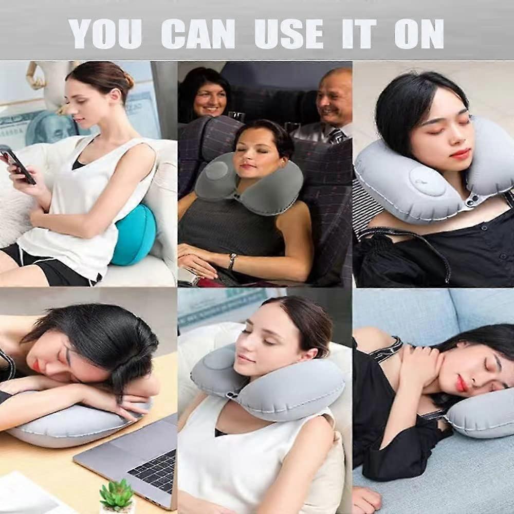 U-Shaped Inflatable Travel Neck Pillow - Soft Velvet Air Pillow for Flights,Car,Office - Image 4