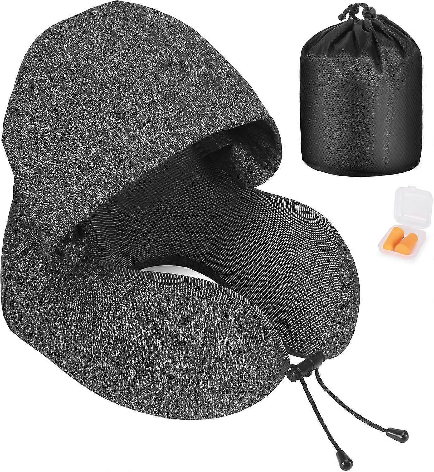 Memory Foam Hooded Travel Neck Pillow Comfortable Travel Pillow with Hood - Image 1