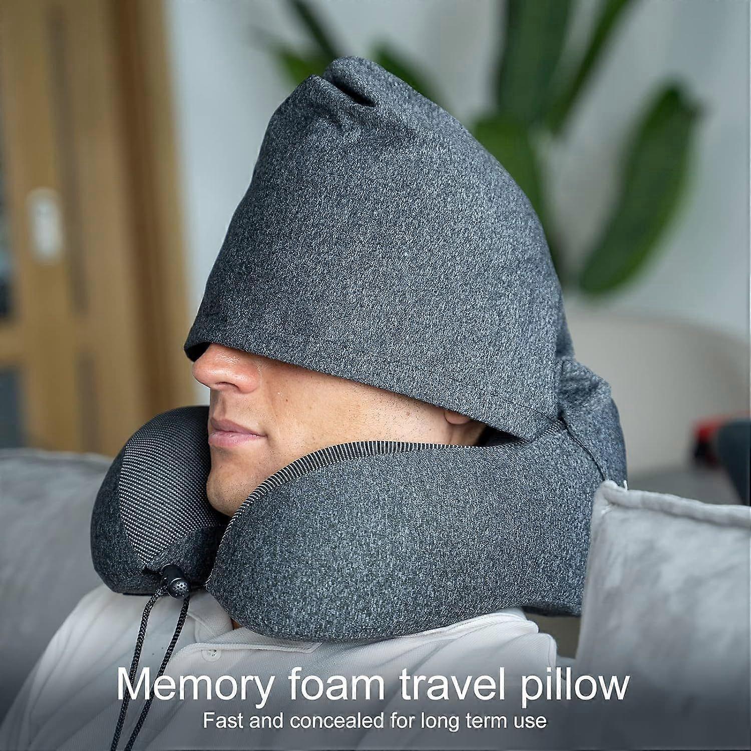 Memory Foam Hooded Travel Neck Pillow Comfortable Travel Pillow with Hood - Image 5