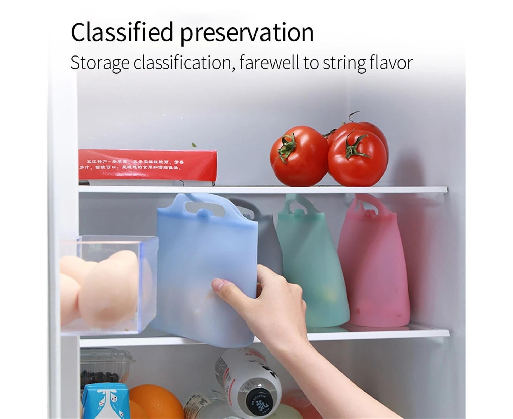 Reusable Eco-friendly Silicone Fridge Food Organizer Sealing Storage Pouch Bag-Pink 1500ML - Image 3