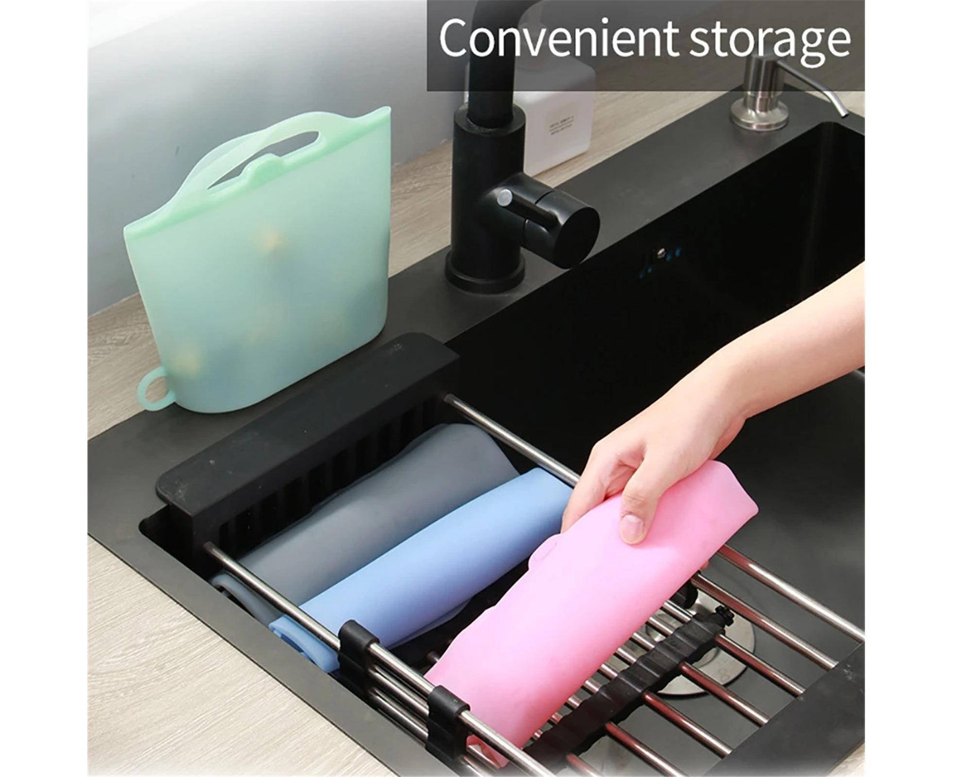 Reusable Eco-friendly Silicone Fridge Food Organizer Sealing Storage Pouch Bag-Pink 1500ML - Image 5