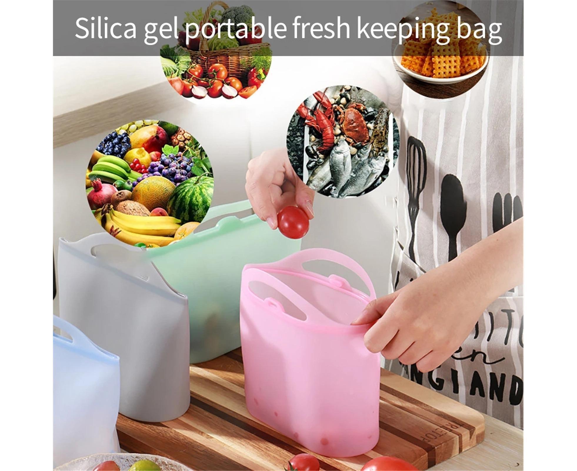 Reusable Eco-friendly Silicone Fridge Food Organizer Sealing Storage Pouch Bag-Pink 1500ML - Image 6