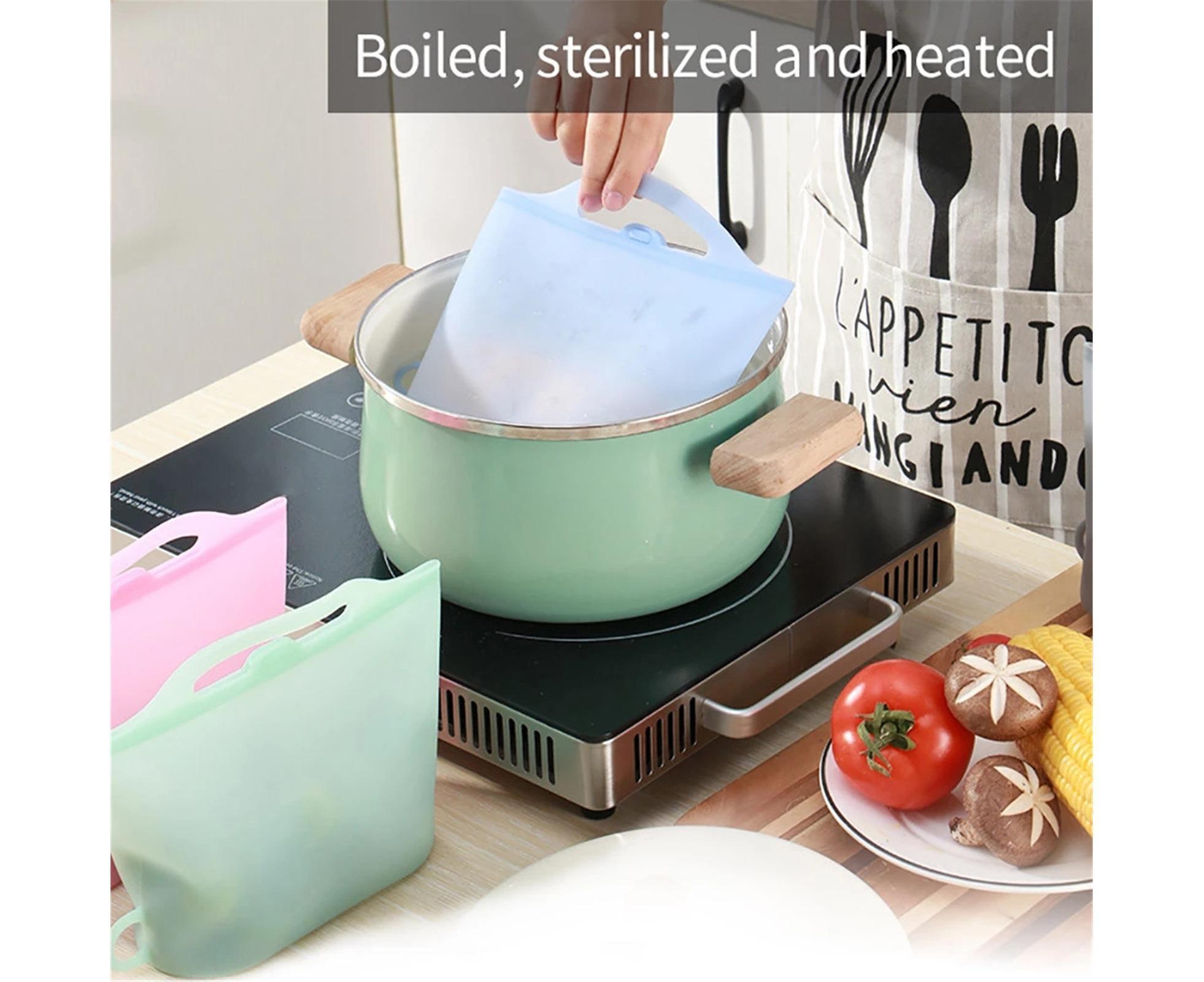 Reusable Eco-friendly Silicone Fridge Food Organizer Sealing Storage Pouch Bag-Pink 1500ML - Image 7