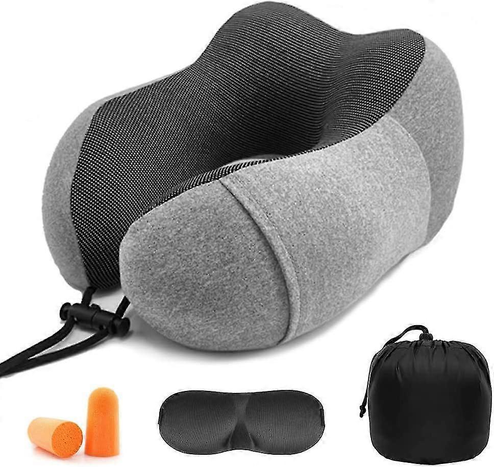 Comfy Memory Foam Travel Pillow for Airplane Car - Gray - Image 1