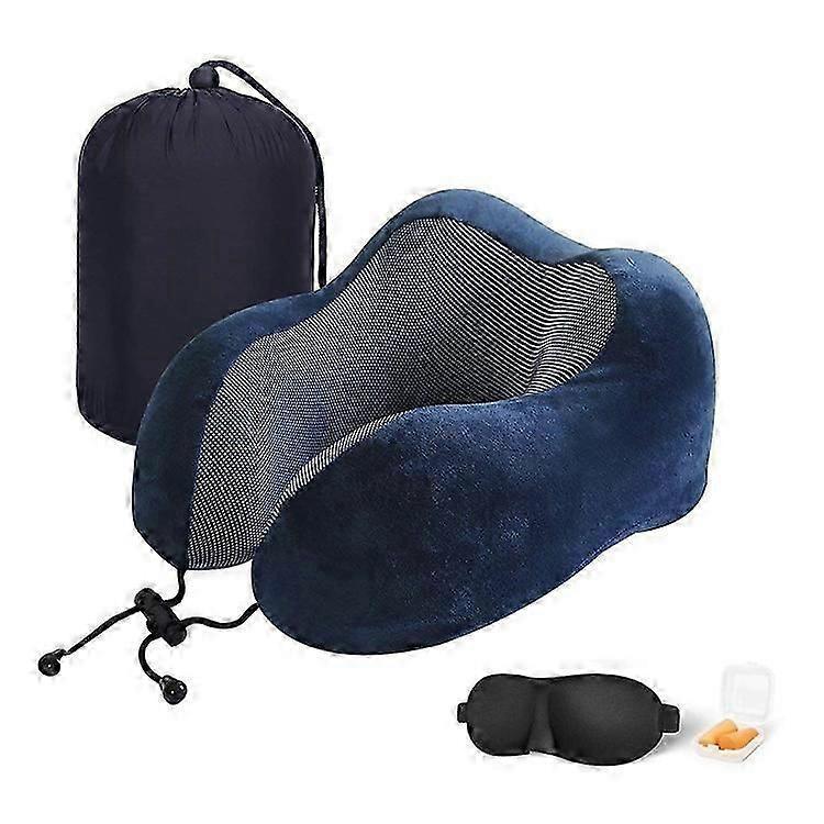 Comfy Memory Foam Travel Pillow for Airplane Car - Blue - Image 1