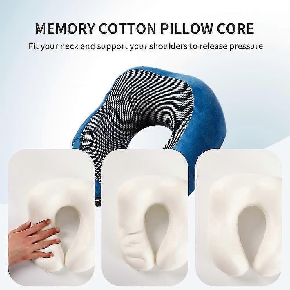 Comfy Memory Foam Travel Pillow for Airplane Car - Blue - Image 2