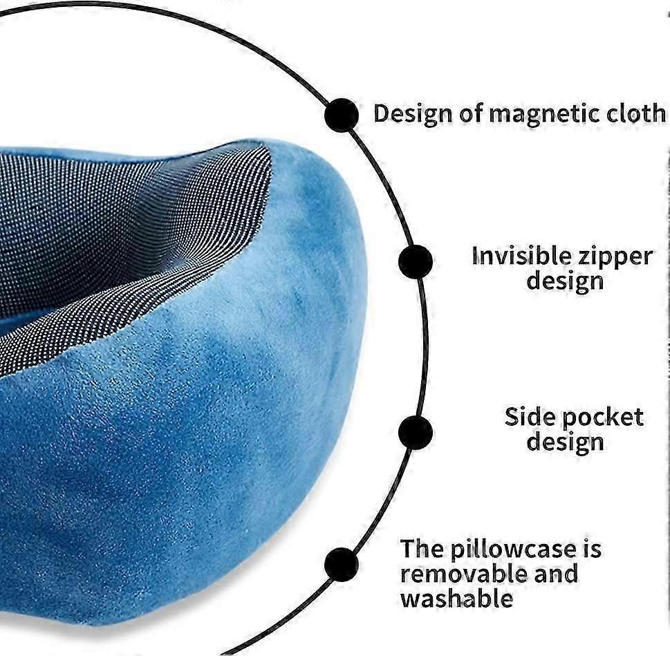 Comfy Memory Foam Travel Pillow for Airplane Car - Blue - Image 3