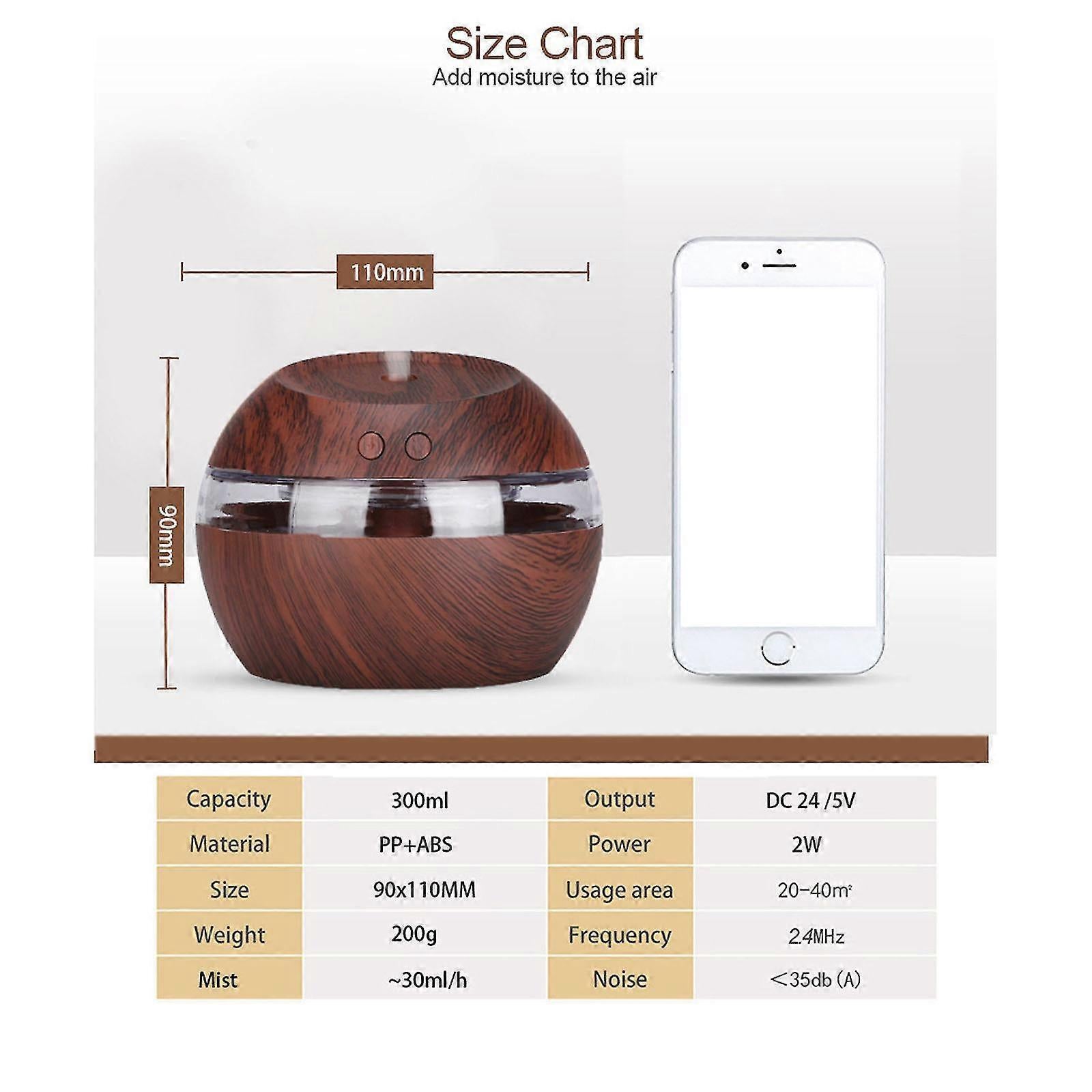 Wood Grain USB Humidifier, Round Aroma Diffuser, Mini Cool Mist Maker - Image 3