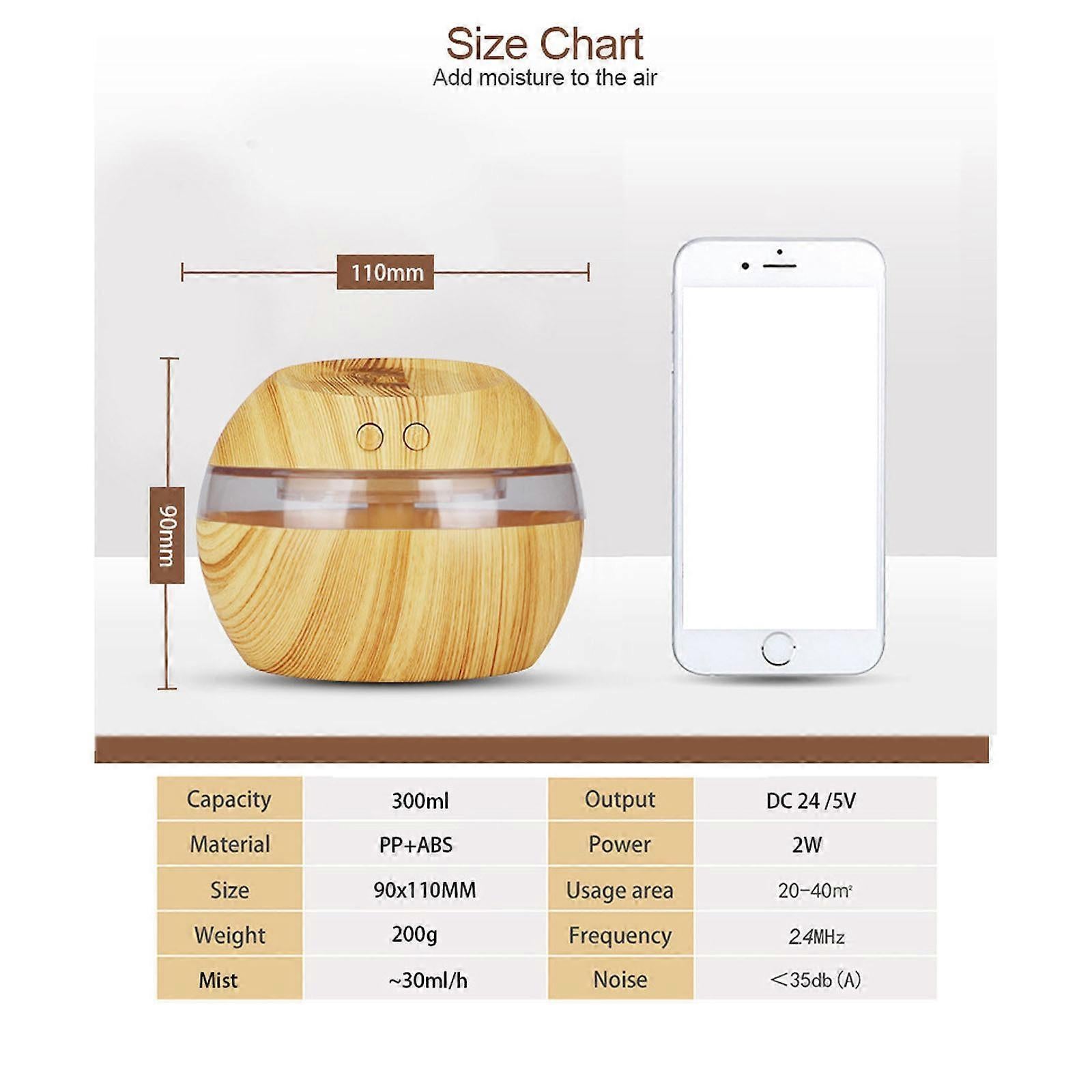 Wood Grain USB Humidifier, Round Aroma Diffuser, Mini Cool Mist Maker - Image 3