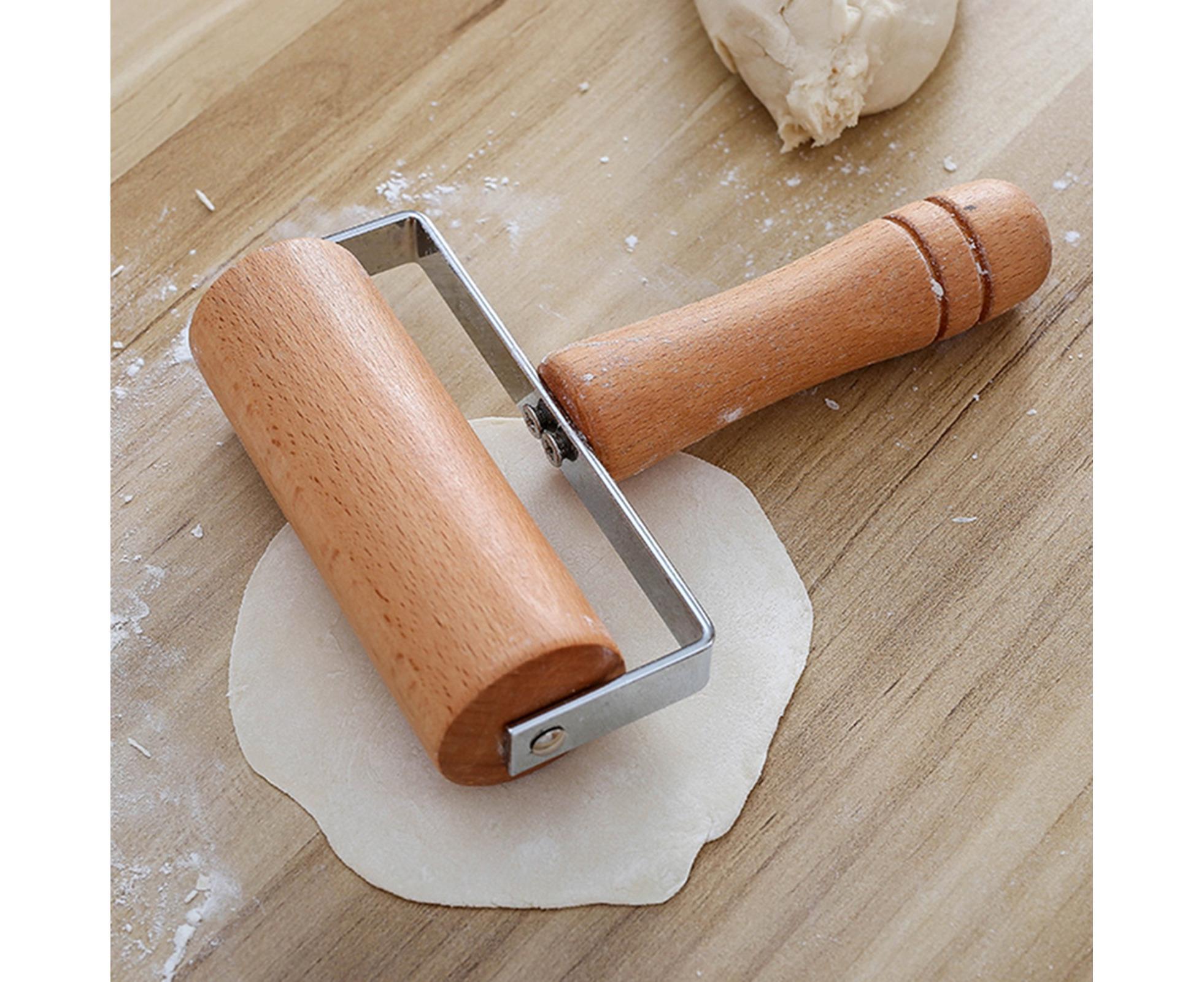 Rolling Pin Non-stick Wheel Design Wood Kitchen Rolling Pin for Dough Rolling-Wood Color - Image 4