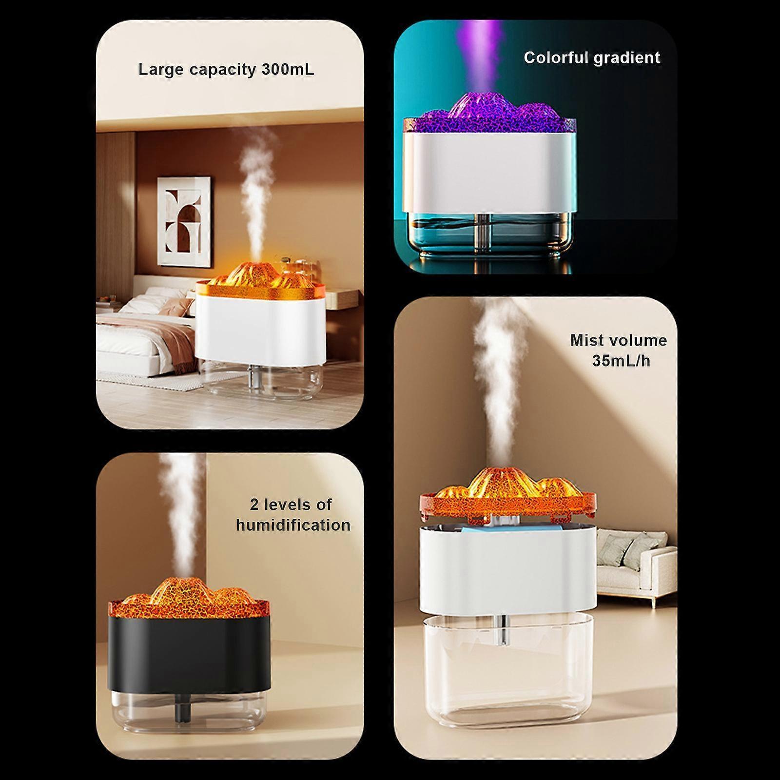 300ml Flame Effect Aromatherapy Humidifier with LED Light, Quiet USB Humidifier - Image 2