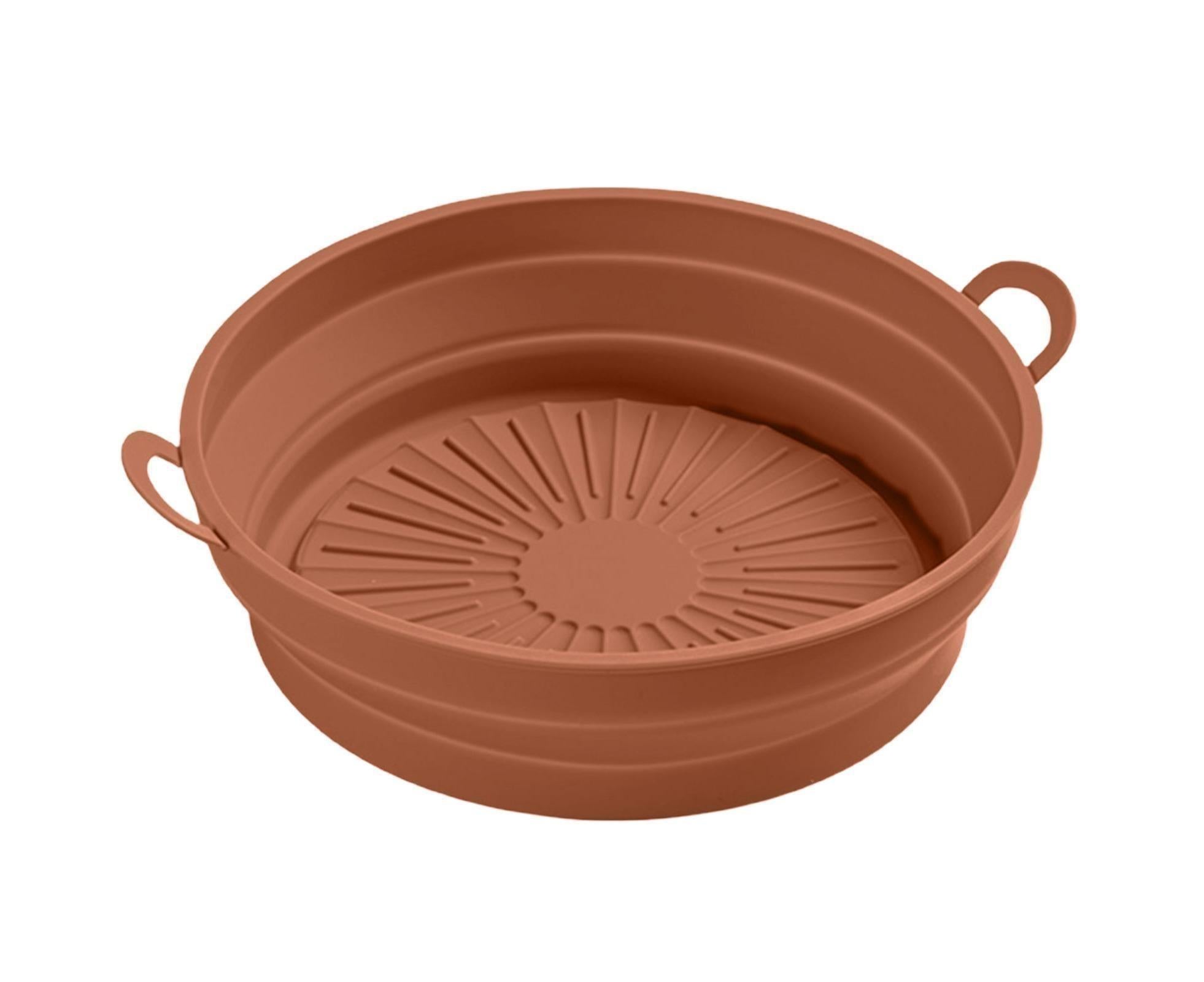 Air Fryers Bakeware Foldable Silicone Grill Pan -Brown 8.5inch - Image 1