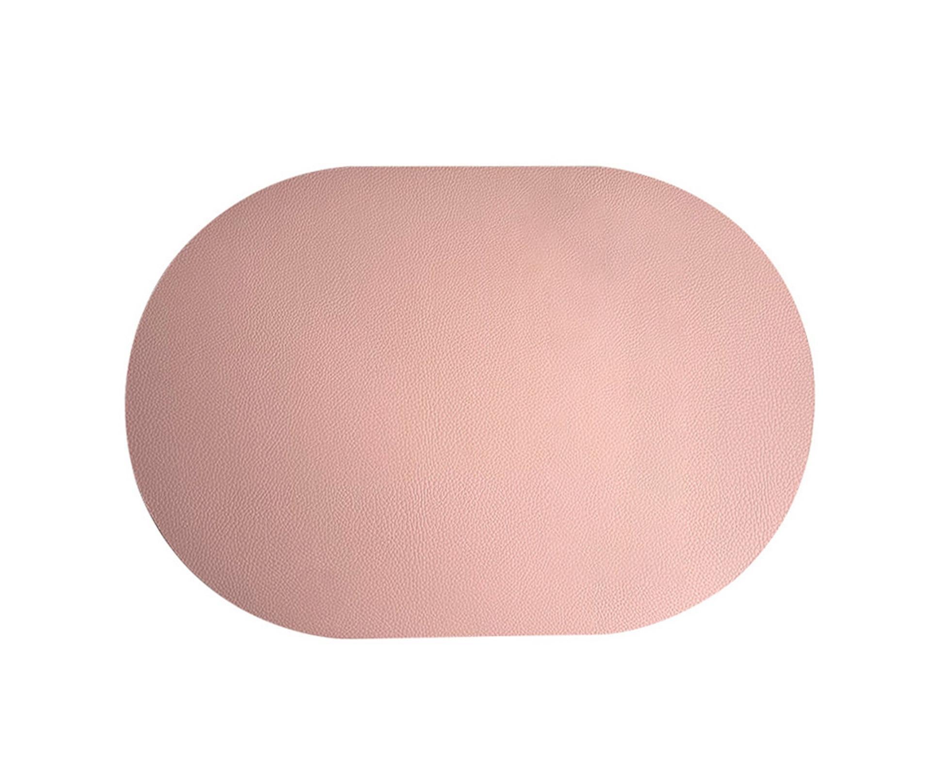 Table Mat Non-slip Wipeable Faux Leather Oval Shape Insulation Pad for Dining Room-Pink - Image 1