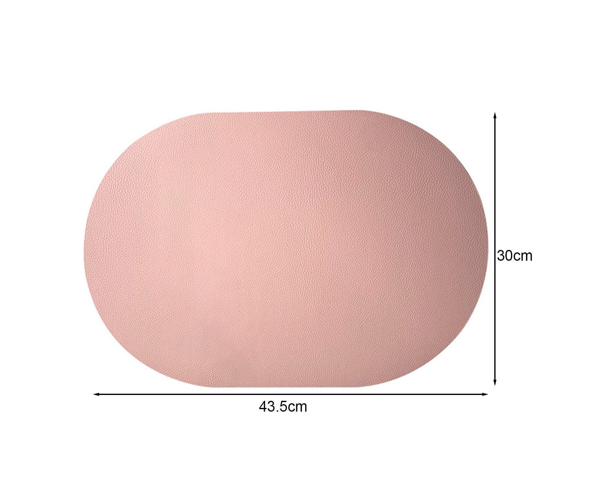 Table Mat Non-slip Wipeable Faux Leather Oval Shape Insulation Pad for Dining Room-Pink - Image 2