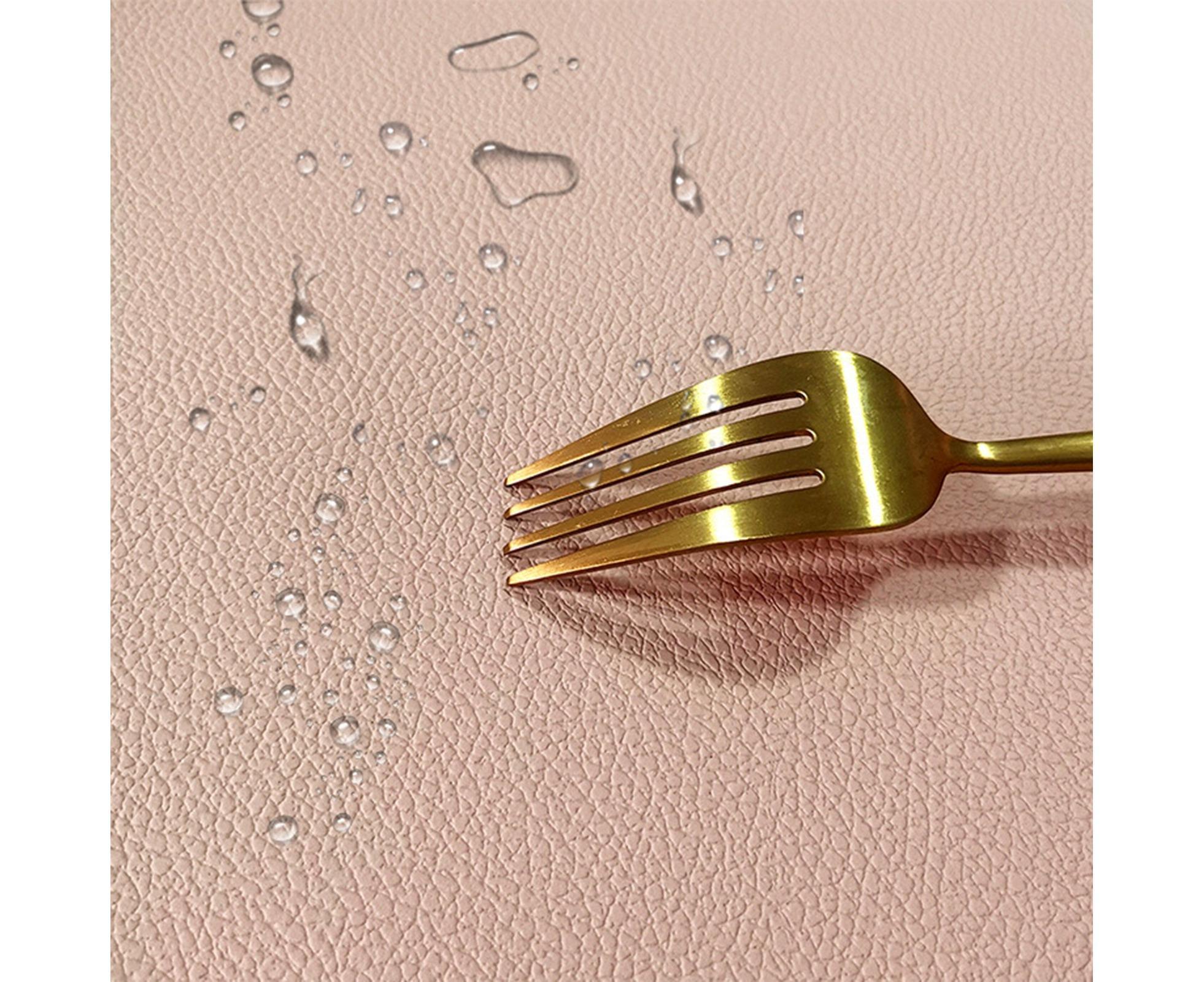 Table Mat Non-slip Wipeable Faux Leather Oval Shape Insulation Pad for Dining Room-Pink - Image 3