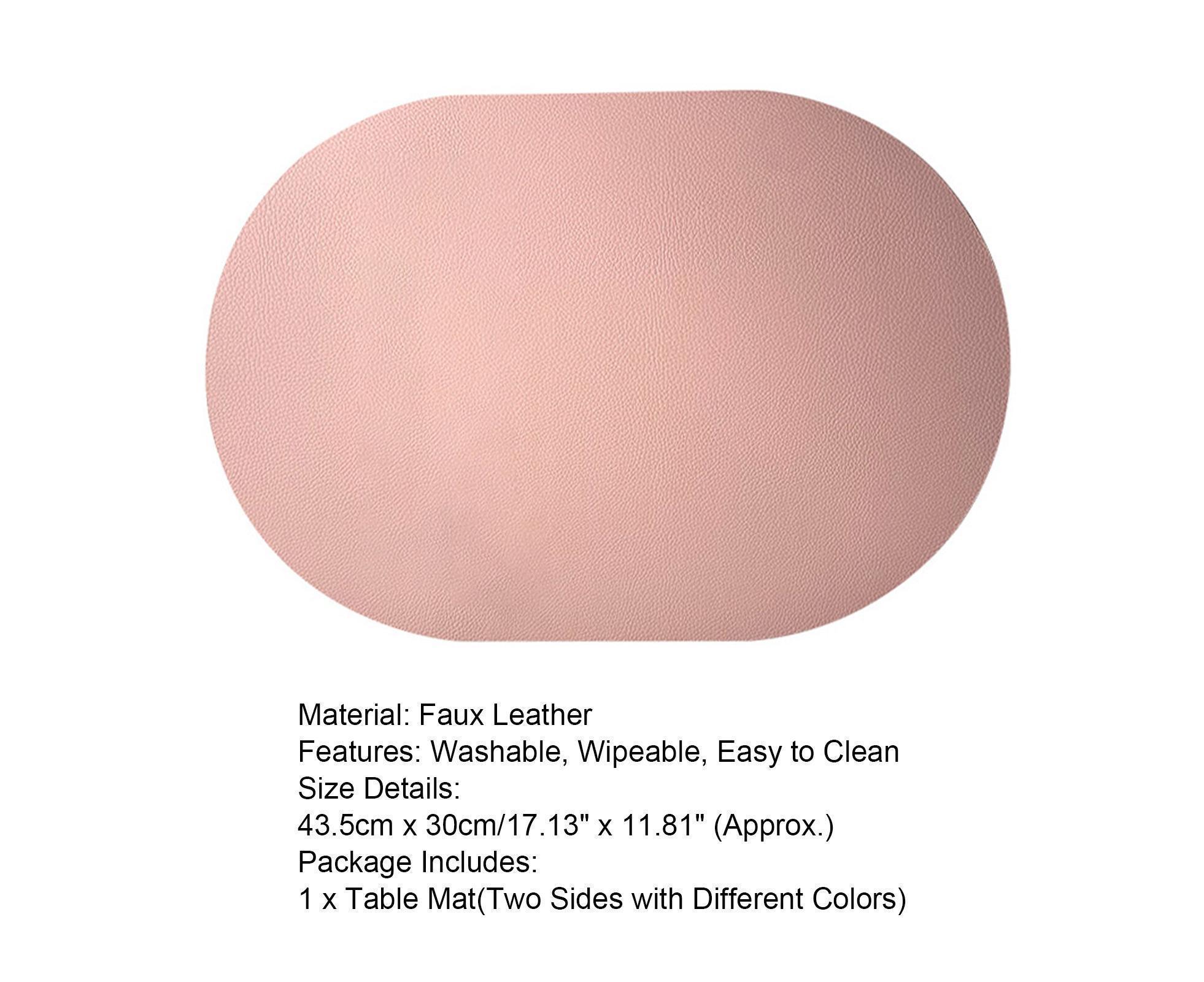 Table Mat Non-slip Wipeable Faux Leather Oval Shape Insulation Pad for Dining Room-Pink - Image 5