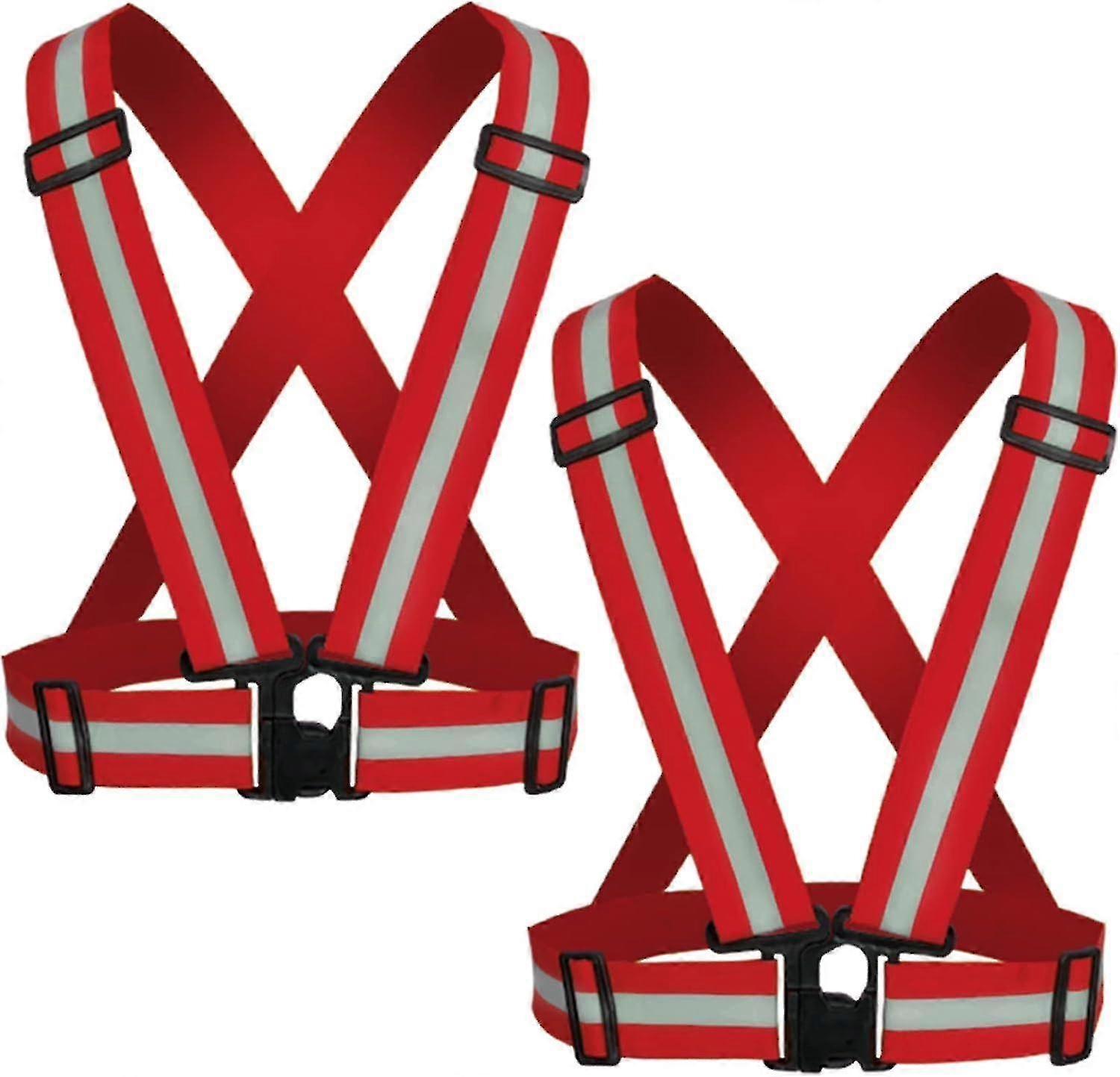 2 Pack Reflective Vest Straps, Adjustable Running Gear for Men & Women, Red - Image 1