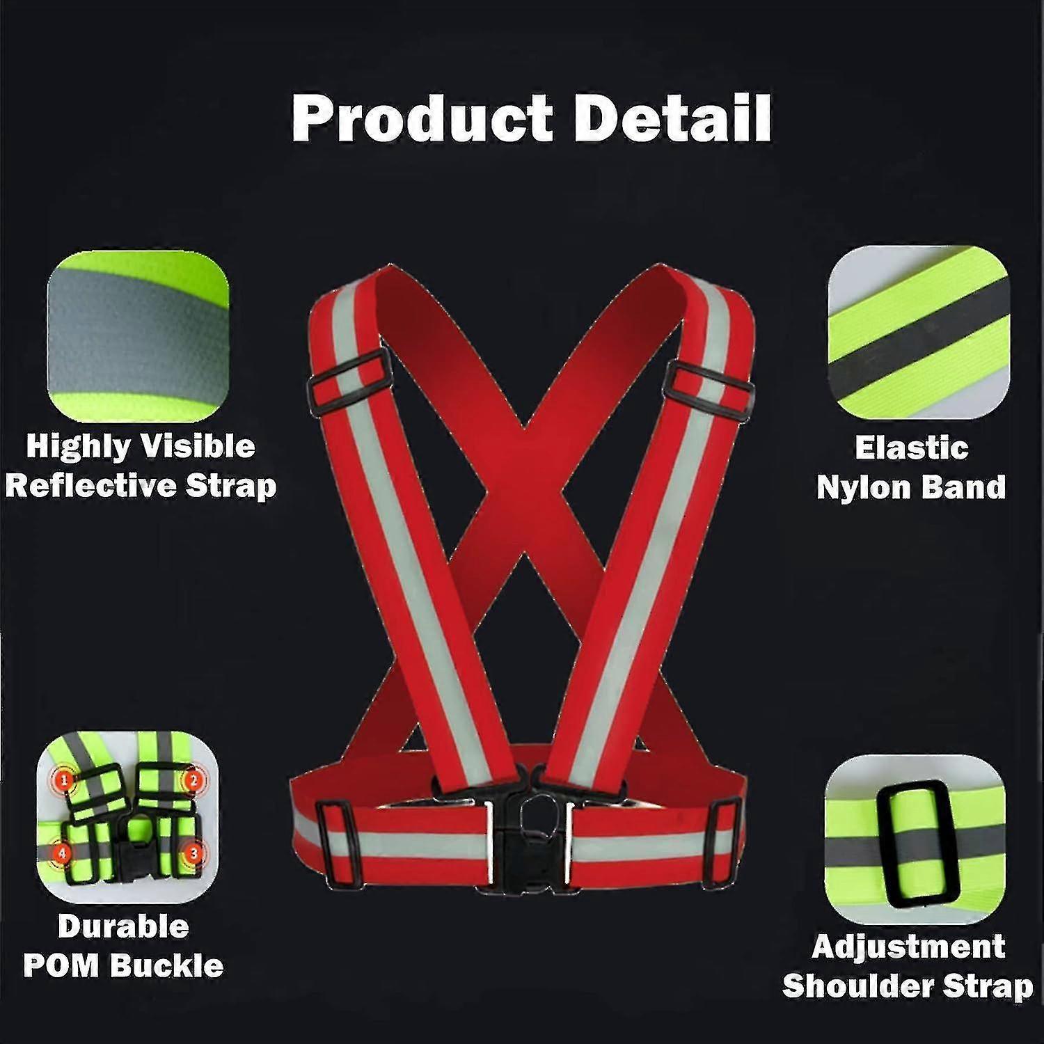 2 Pack Reflective Vest Straps, Adjustable Running Gear for Men & Women, Red - Image 4