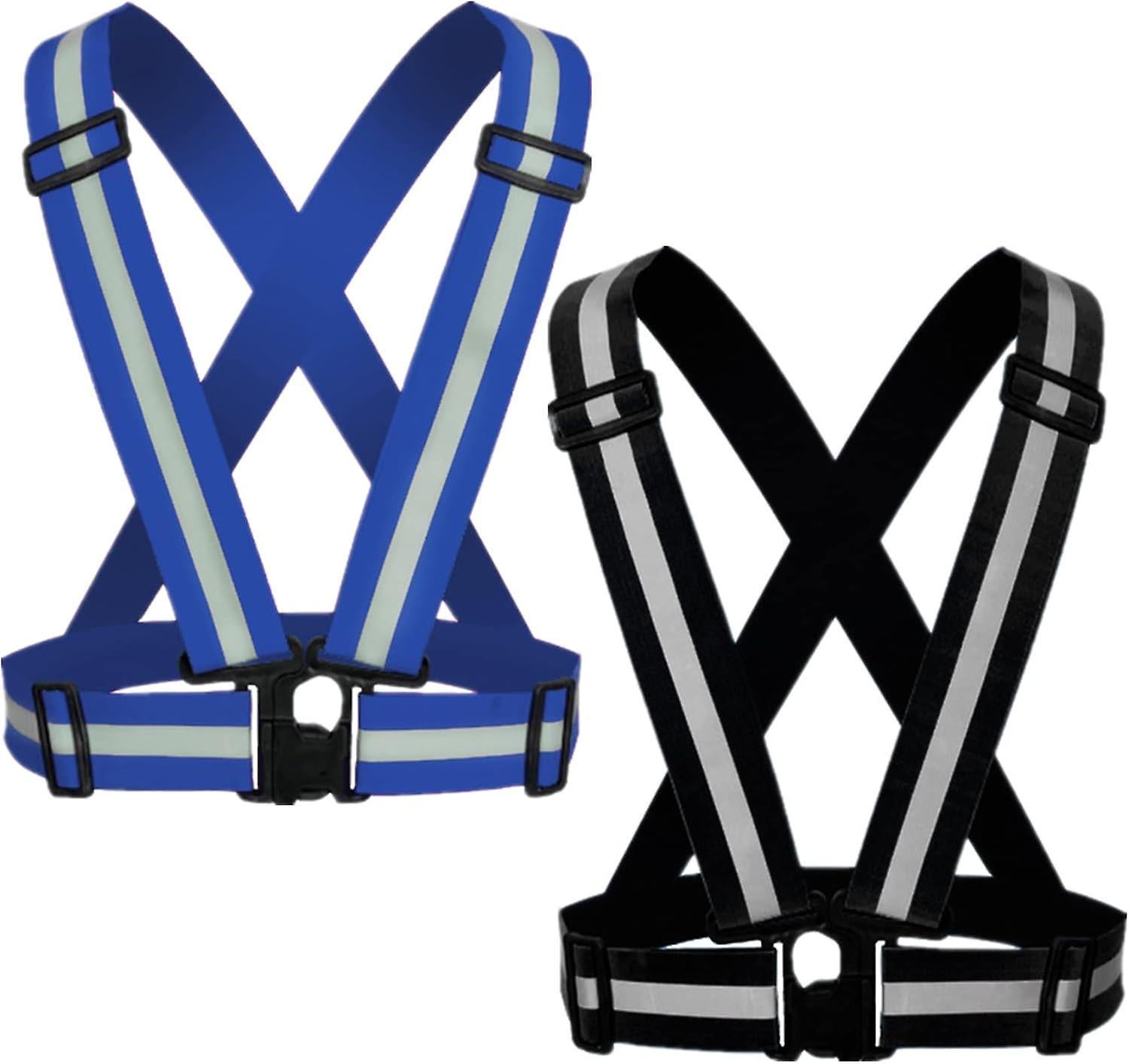 2 Pack Reflective Strap Vest Gear, High Visibility Adjustable Running Gear for Night, Blue+Black - Image 1